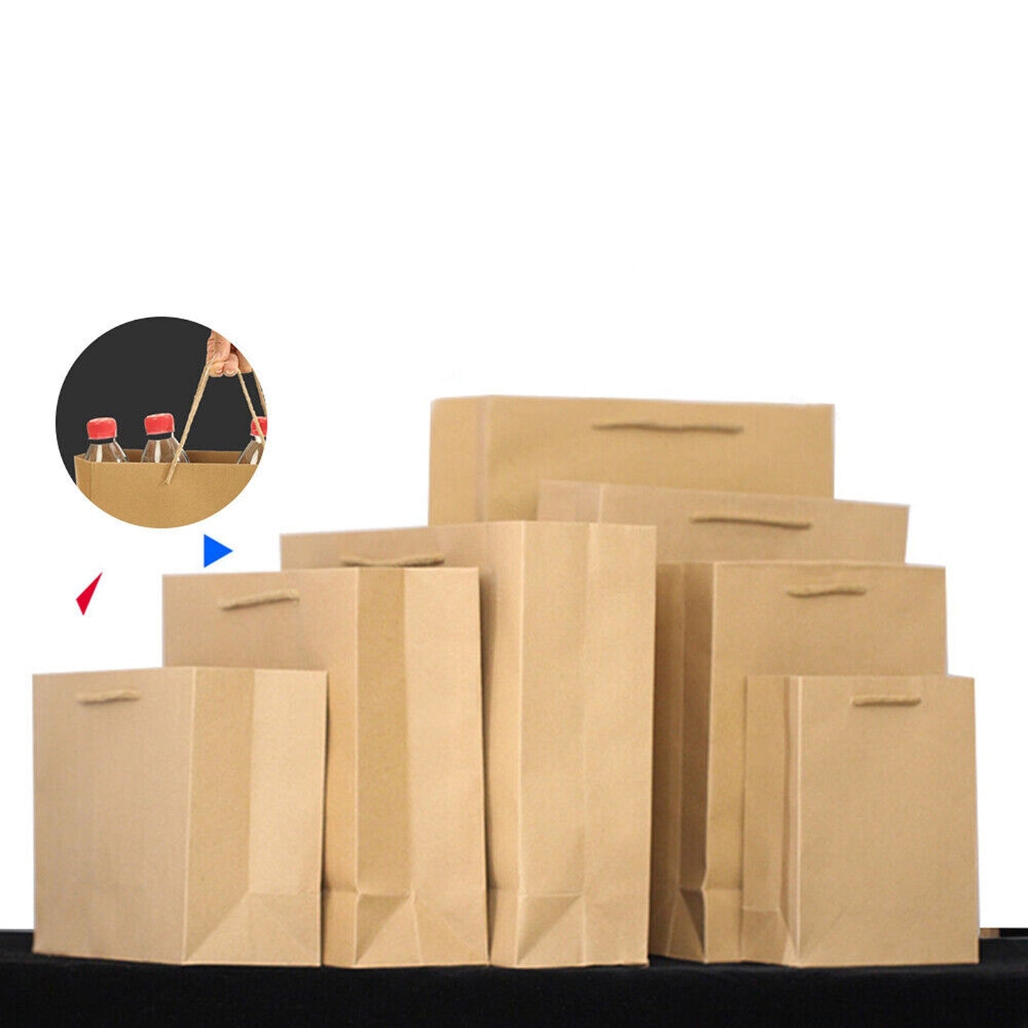 50pcs Bulk Kraft Paper Bags with Rope Handles Gift Shopping Carry Craft