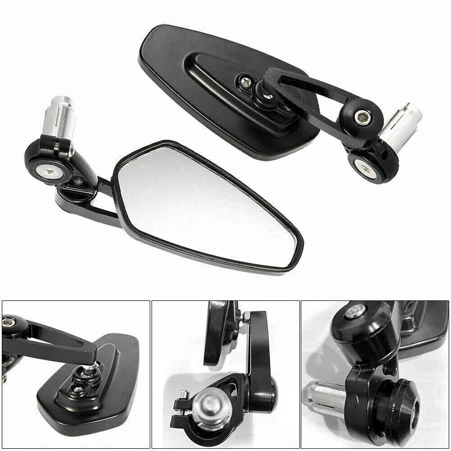 Cafe Racer Black Rear View Mirrors Universal Motorcycle Bike Bar End