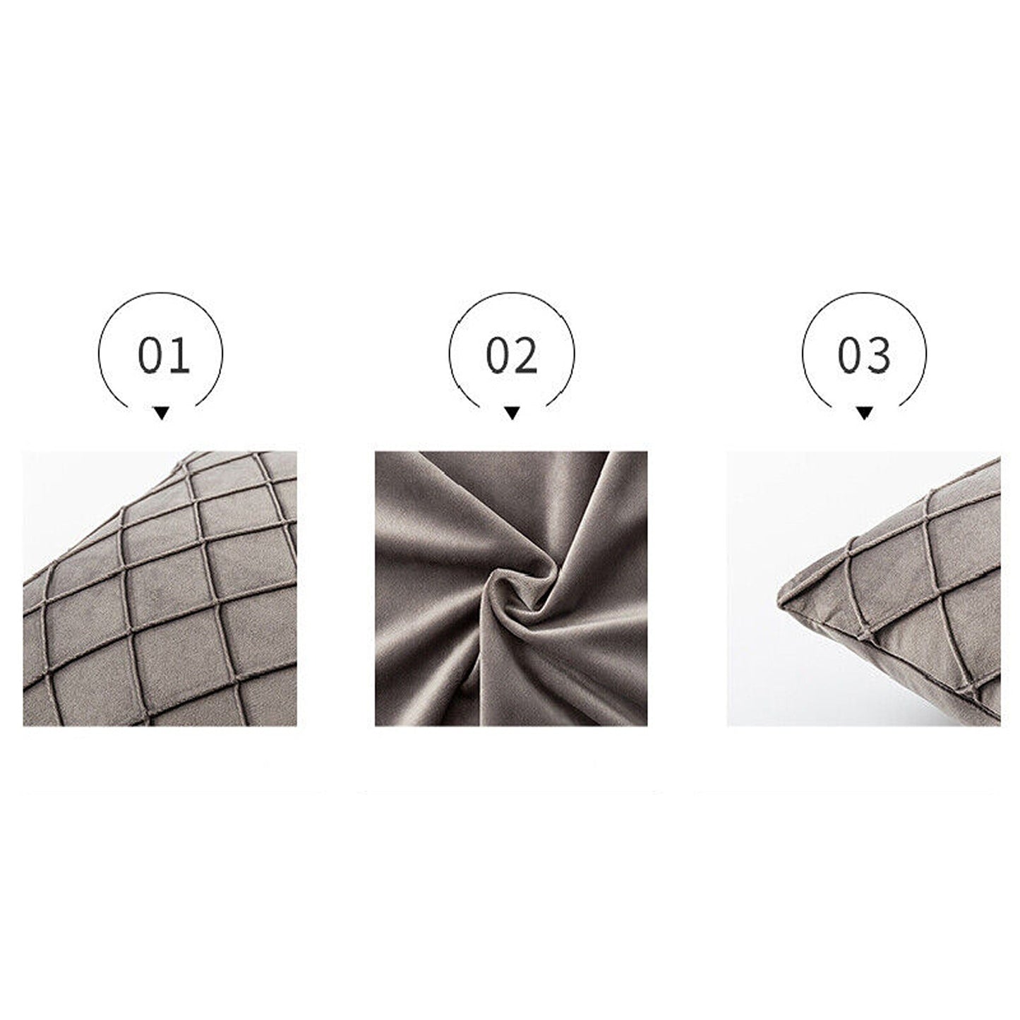 Grey Throw Pillow Case Velvet Cushion Cover Diamond Pleated