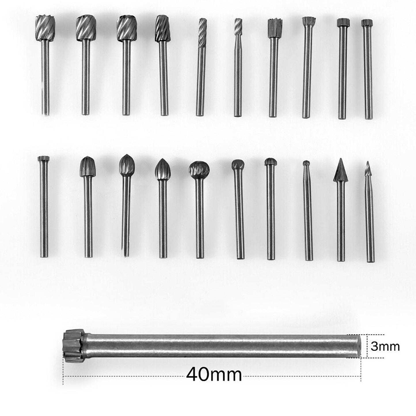 20pcs Rotary Grinder Bit Tool Set Carbide Burrs Solid for Dremel HHS Steel