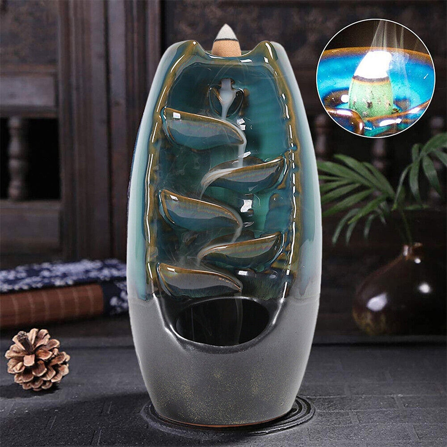 Ceramic Mountain Waterfall Smoke Backflow Incense Burner