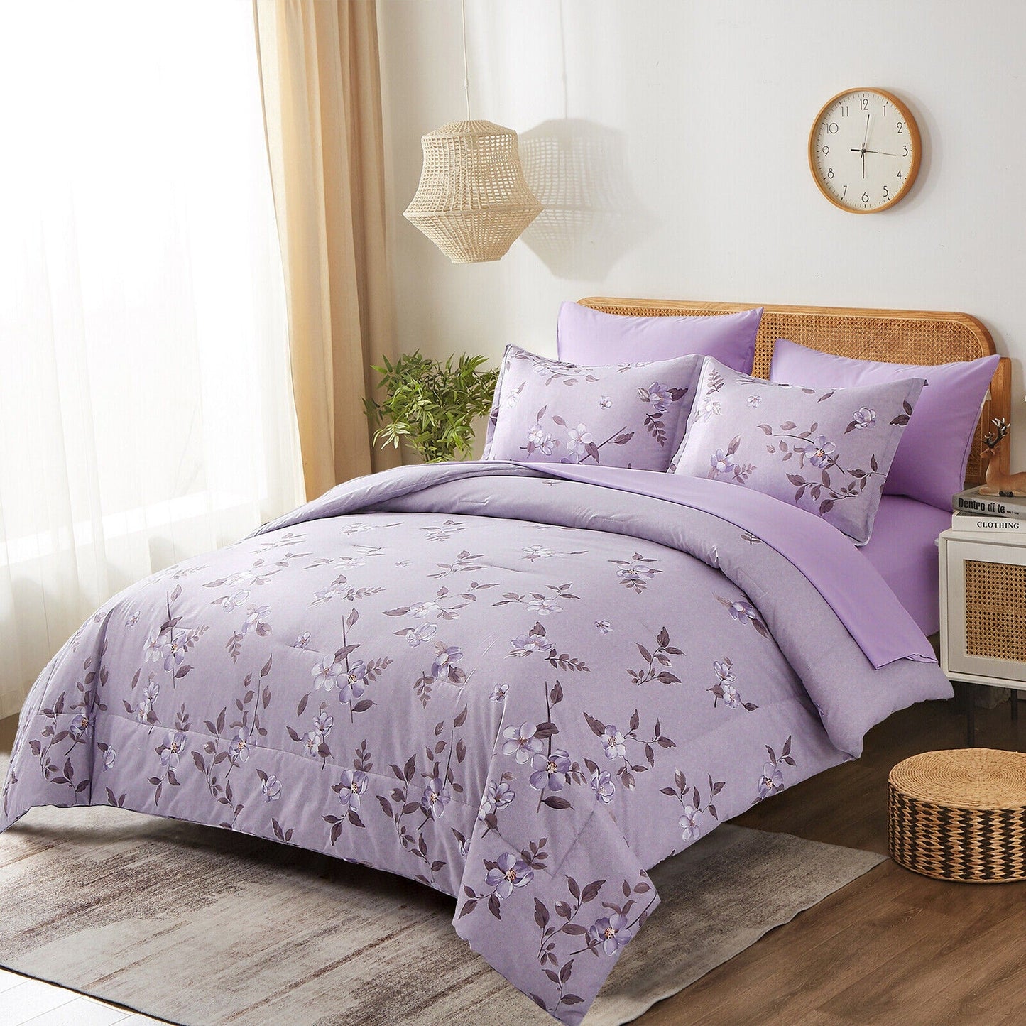 Leaves Pattern Purple Soft Quilt Duvet Cover Set for Queen King Bed