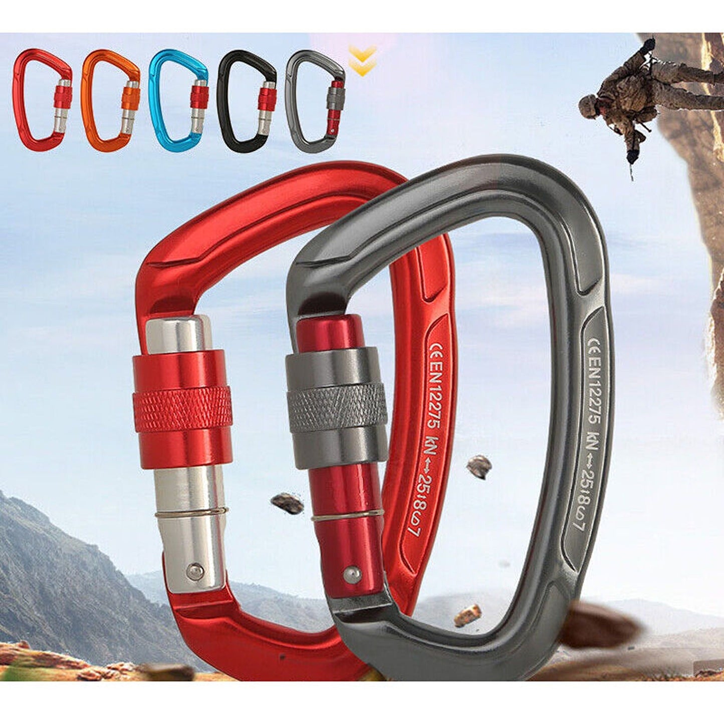 Aluminum Carabiner Clip D Ring Locking for Climbing 25KN