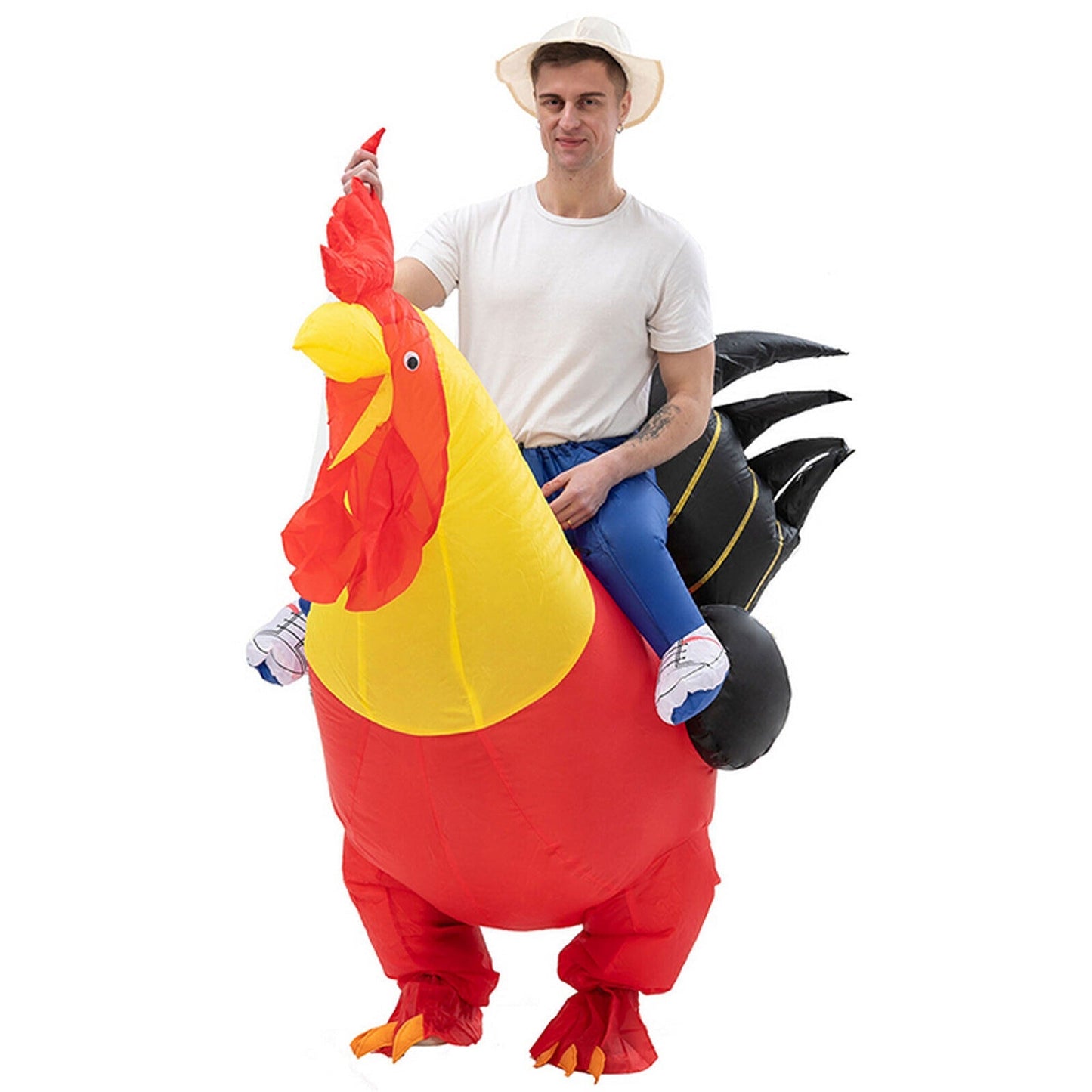 Inflatable Red Rooster Costume for Parties Blow Up Chicken Zoo Mascot