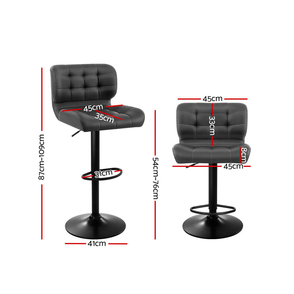 Leather Bar Stools Gas Lift - Black and Grey - Set of 2