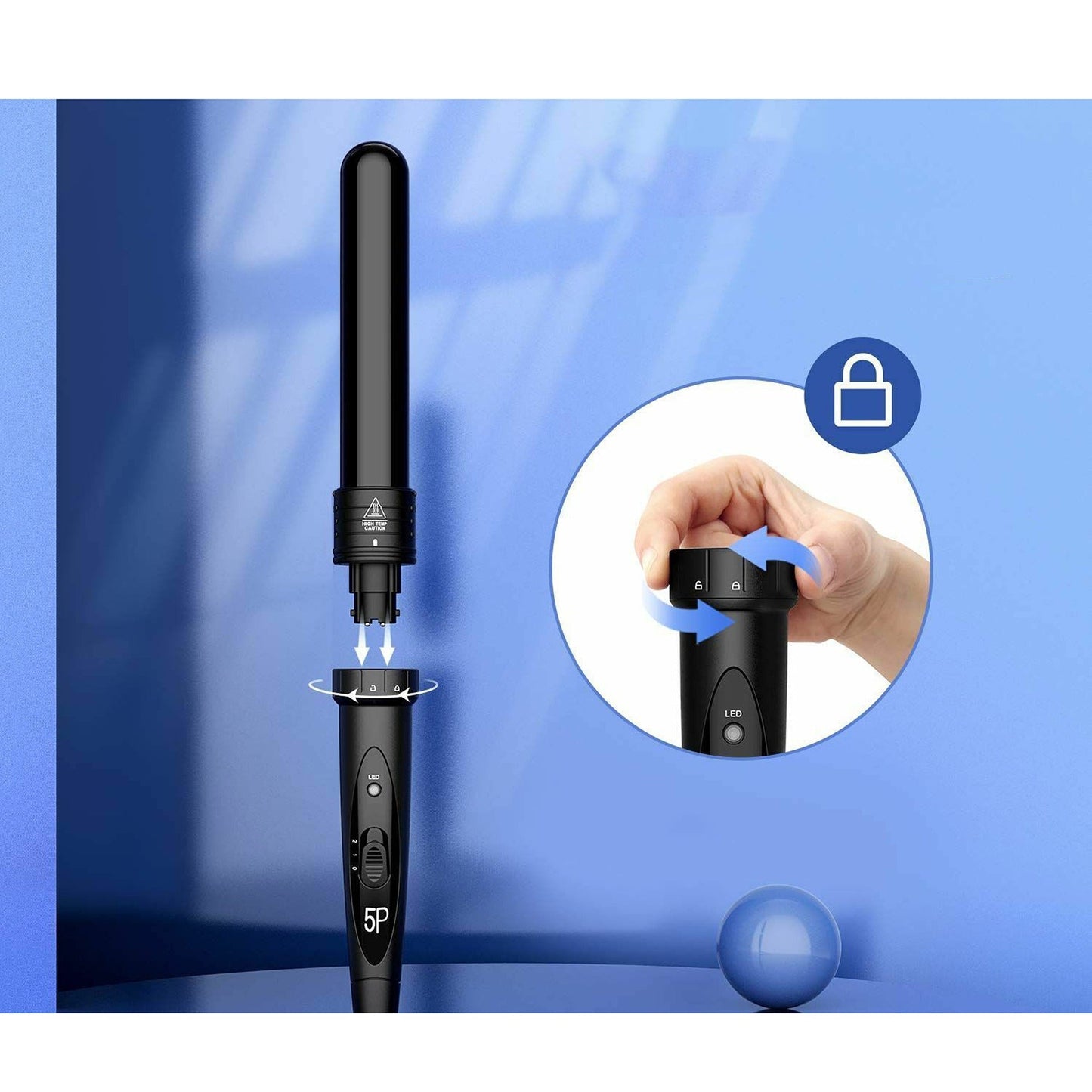 Ceramic Curling Iron Set 5-in-1 Interchangeable Wands for Styling