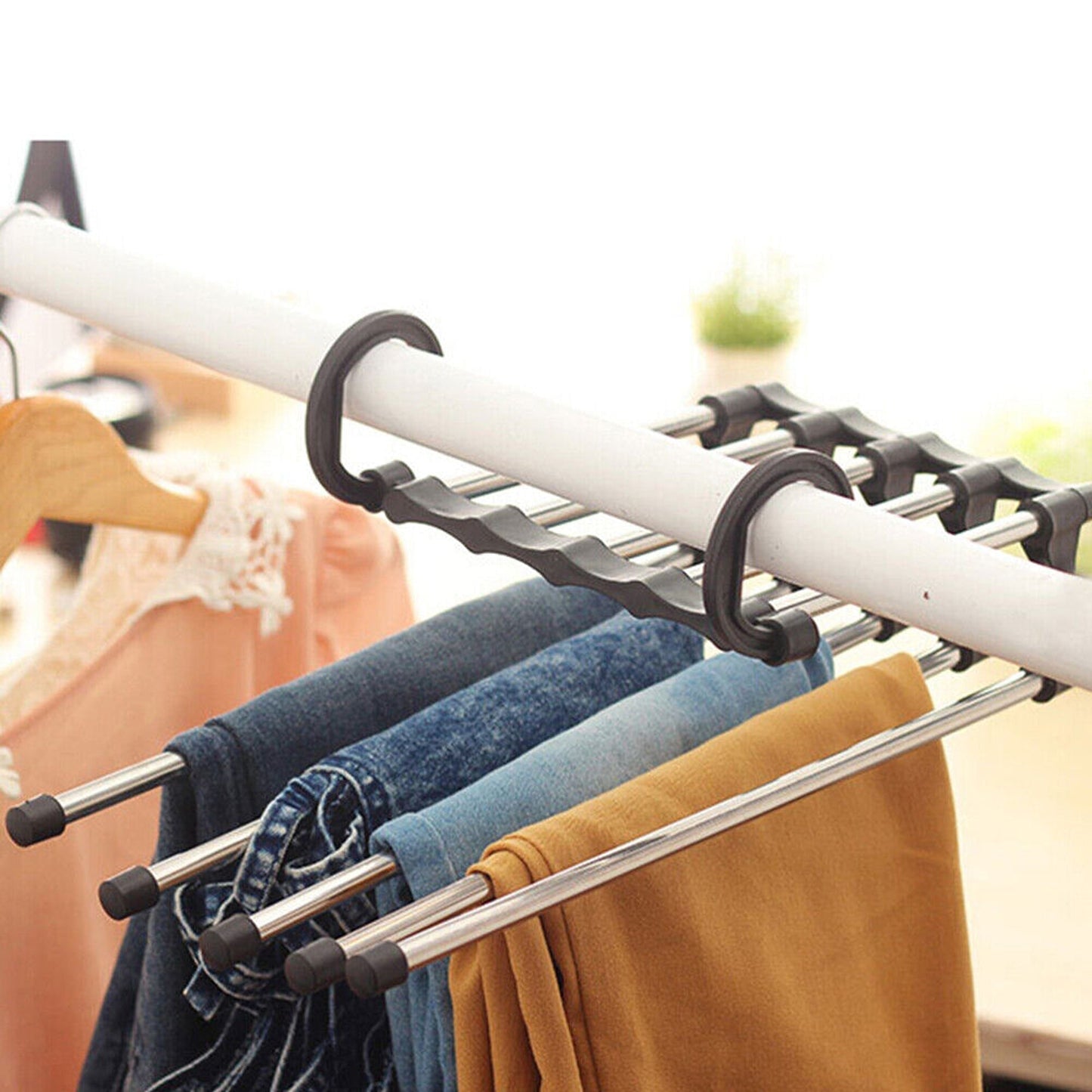 4pcs Stainless-Steel Multi-functional Pants Rack Magic Wardrobe Hanger