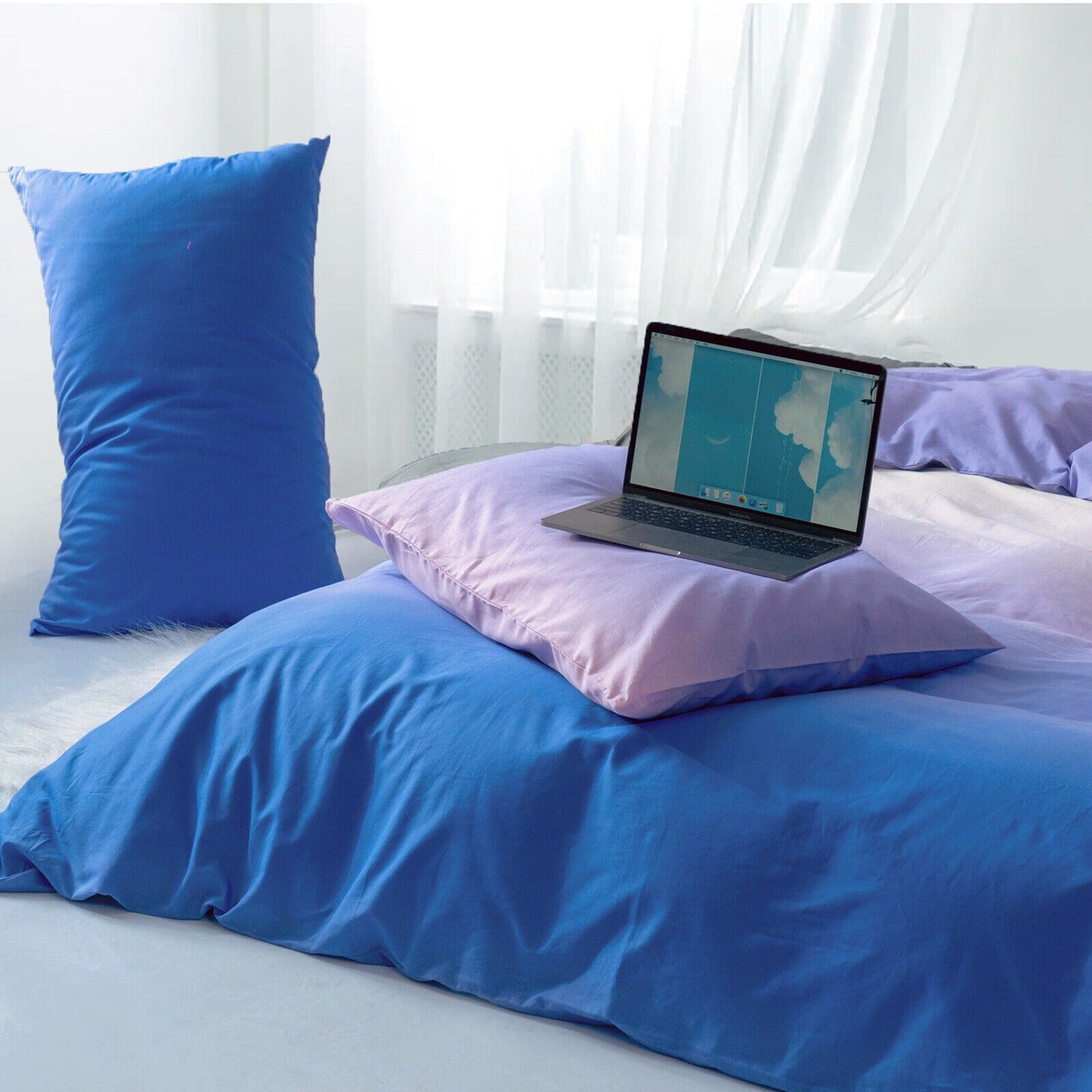 Gradient Blue Purple Quilt Duvet Cover Set Bedding for Queen King Size