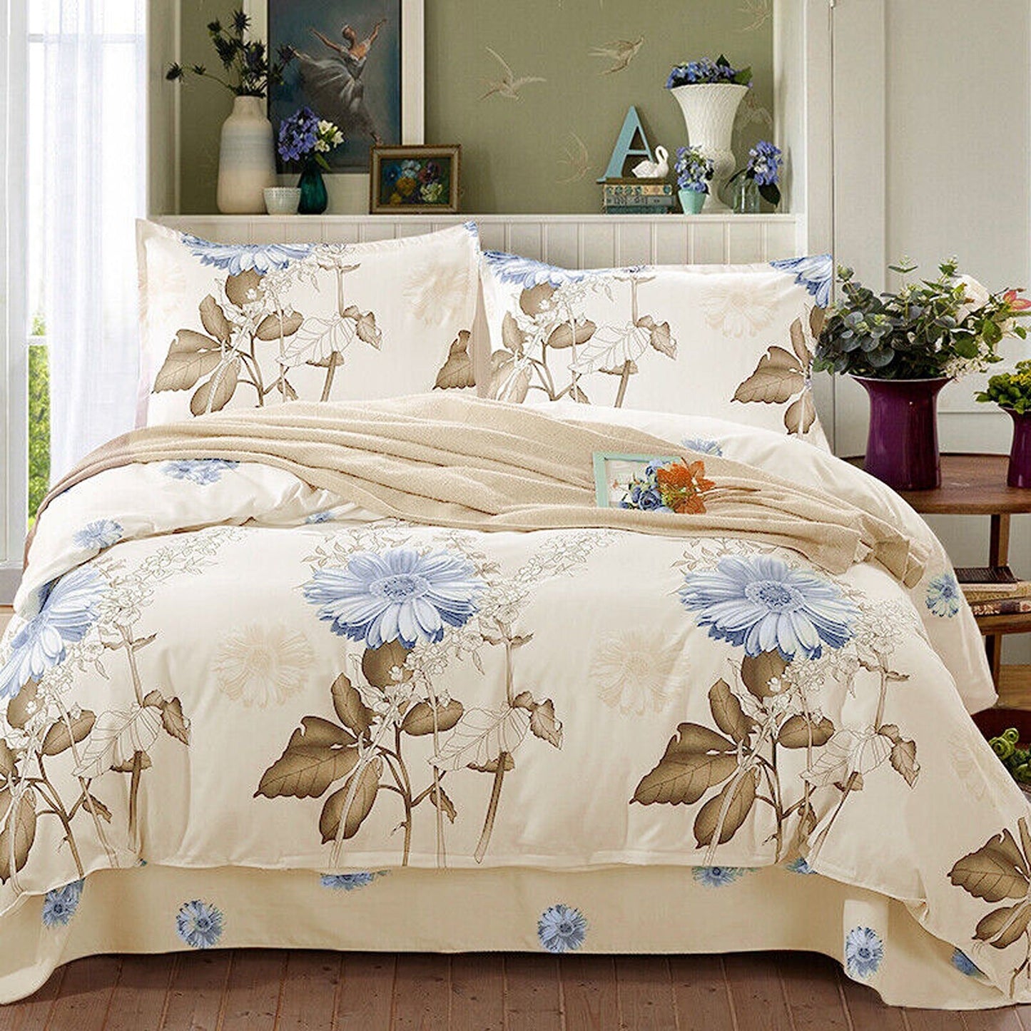 Floral Pattern Bedding Set Soft Quilt Duvet Cover for Queen and King Size Beds