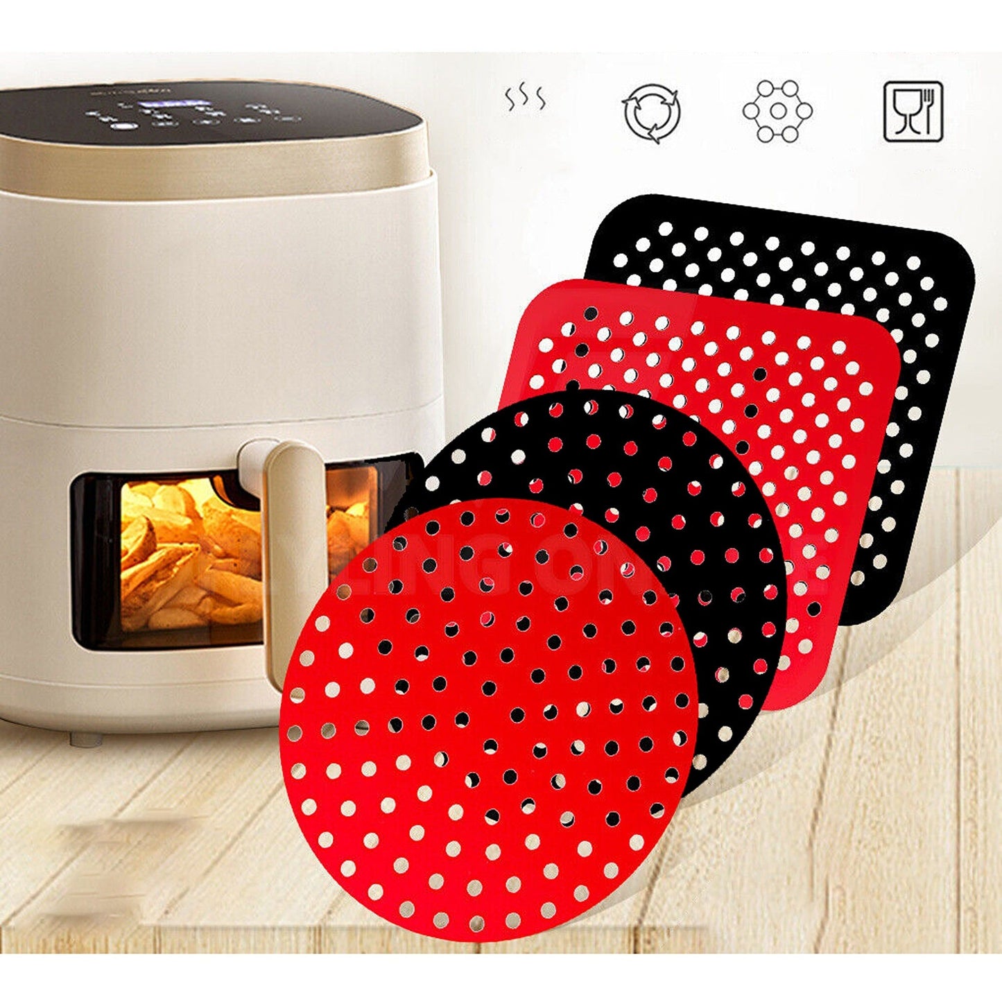 Reusable Non-Stick Silicone Air Fryer Liners Square and Round Basket Mat