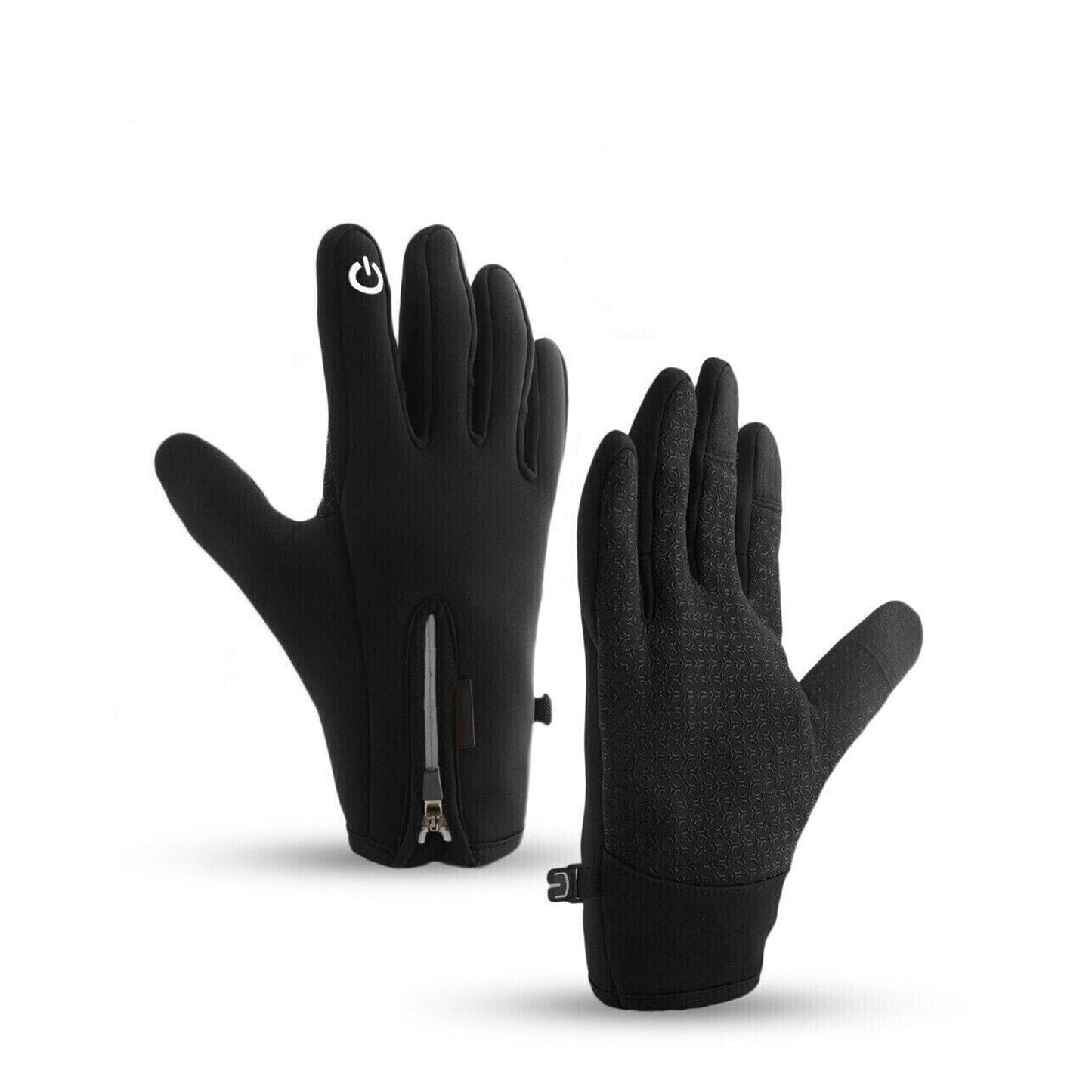 Black Winter Sports Cycling Gloves Warm Waterproof Mobile Friendly