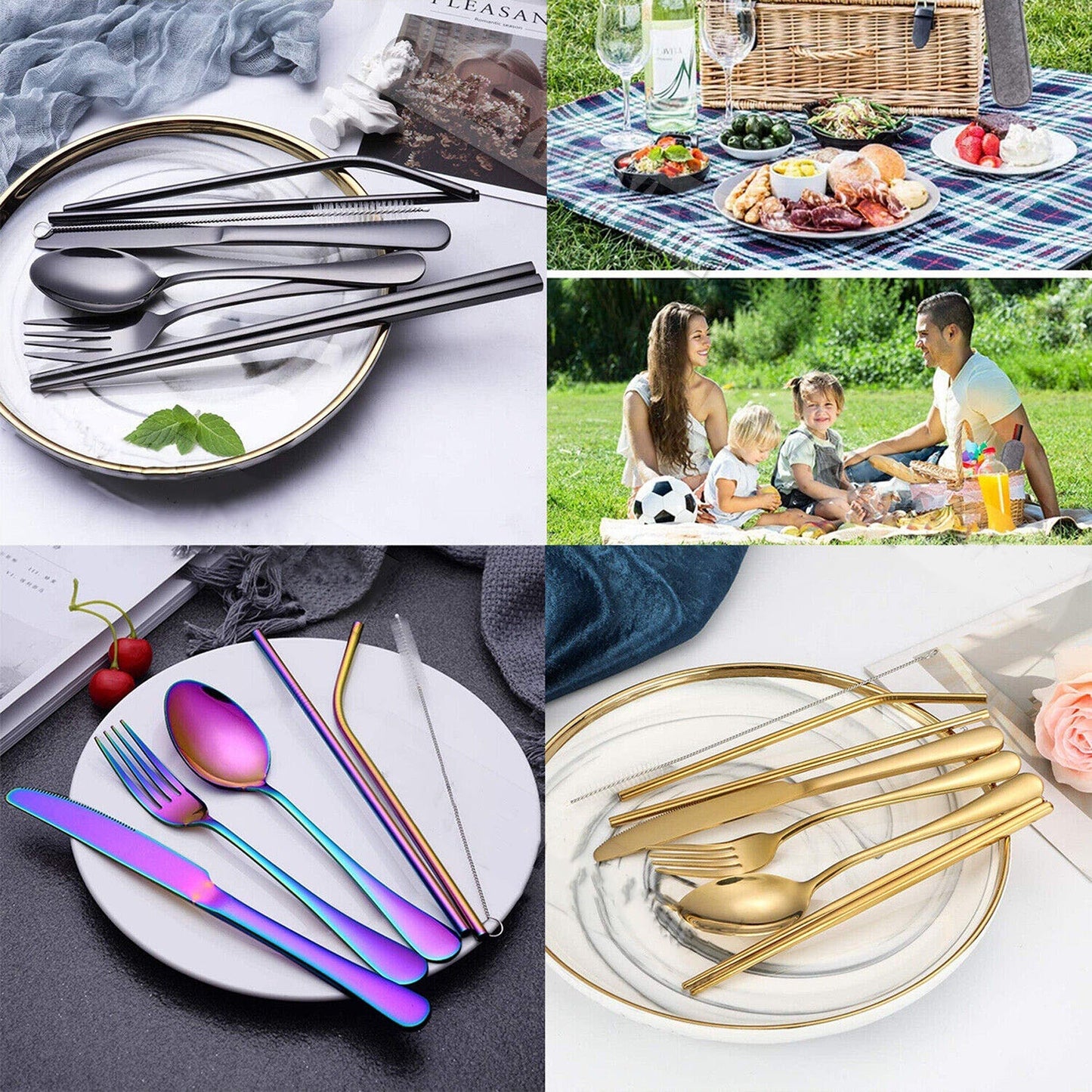 8-Piece Portable Stainless Steel Travel and Camping Cutlery Set