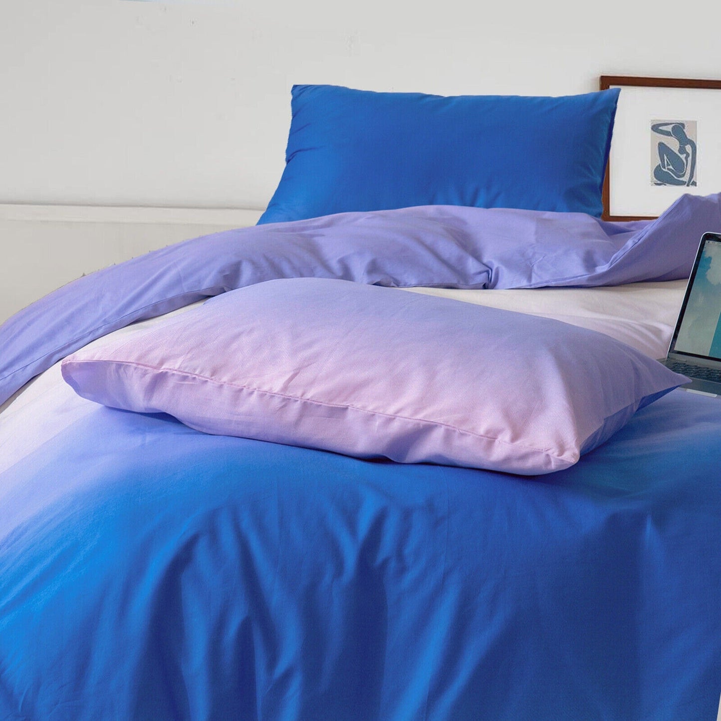Gradient Blue Purple Quilt Duvet Cover Set Bedding for Queen King Size