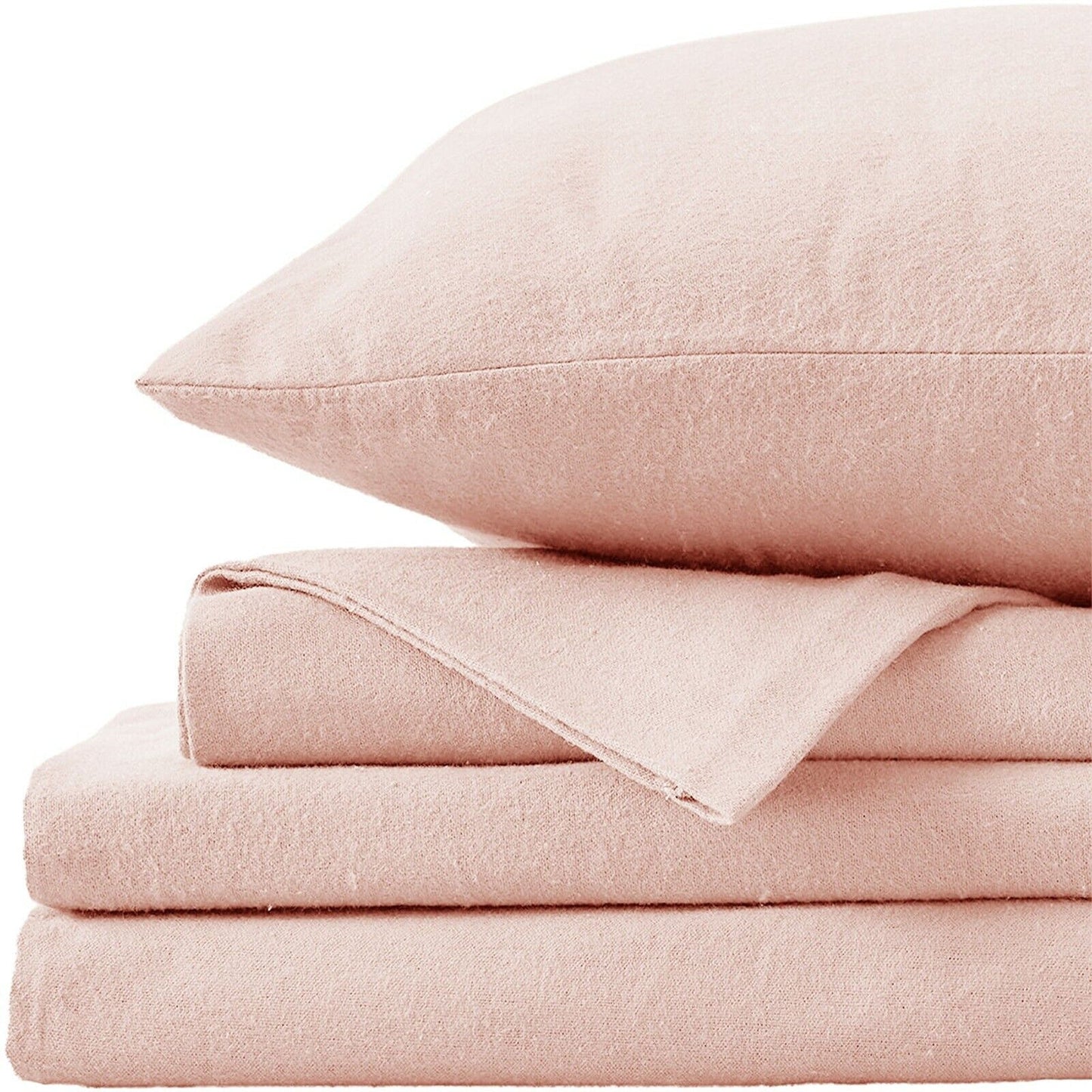 Rose Pink Cotton Flannelette Sheets Set with Standard Pillow Case Single Double Queen King