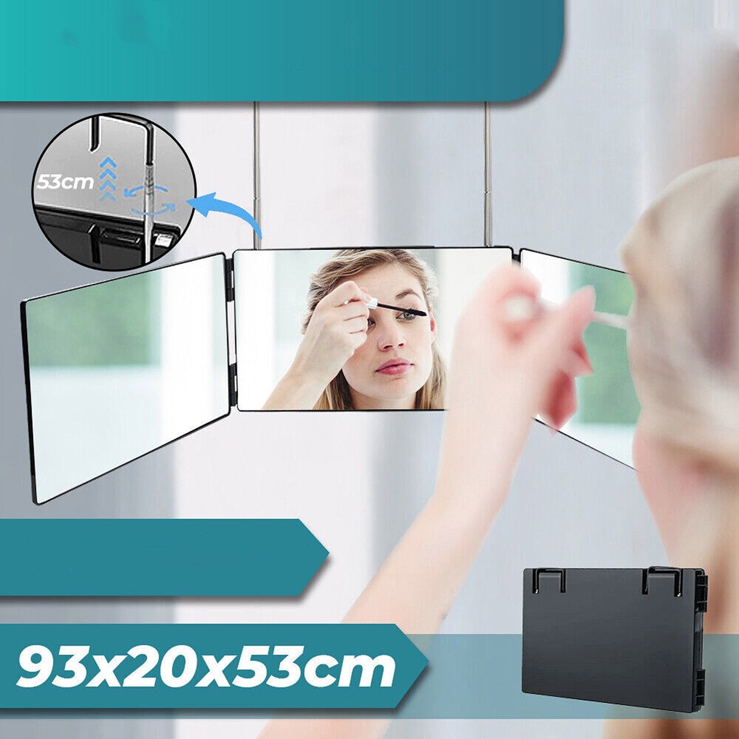 Adjustable 3-Way Trifold Hair Cutting Mirror Self Haircut Styling Makeup Tool