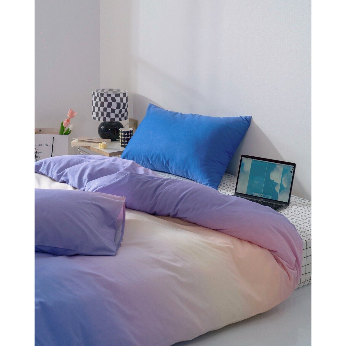 Gradient Blue Purple Quilt Duvet Cover Set Bedding for Queen King Size