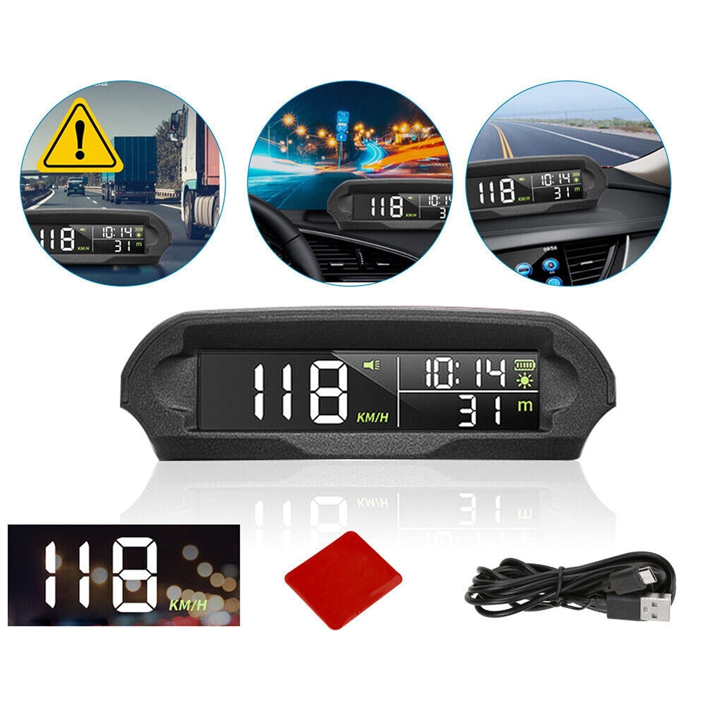 Solar HUD Display Wireless GPS Head-up Digital Speedometer Car