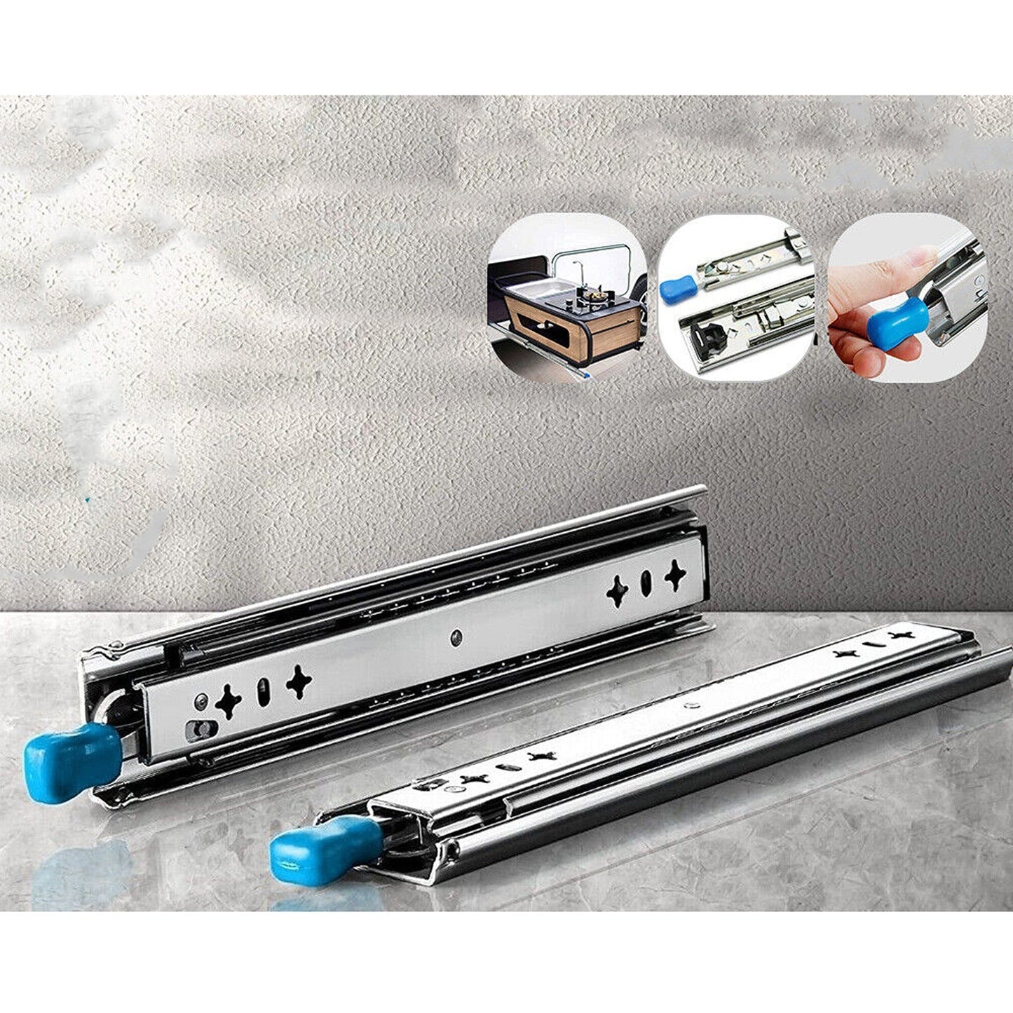 2x Heavy Duty Locking Drawer Slides Runners Trailer 500-2000mm Draw Slide