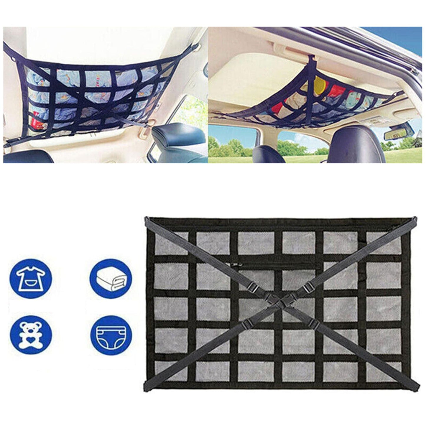 Car Ceiling Universal Mesh Cargo Net Storage Bag for SUV and Van