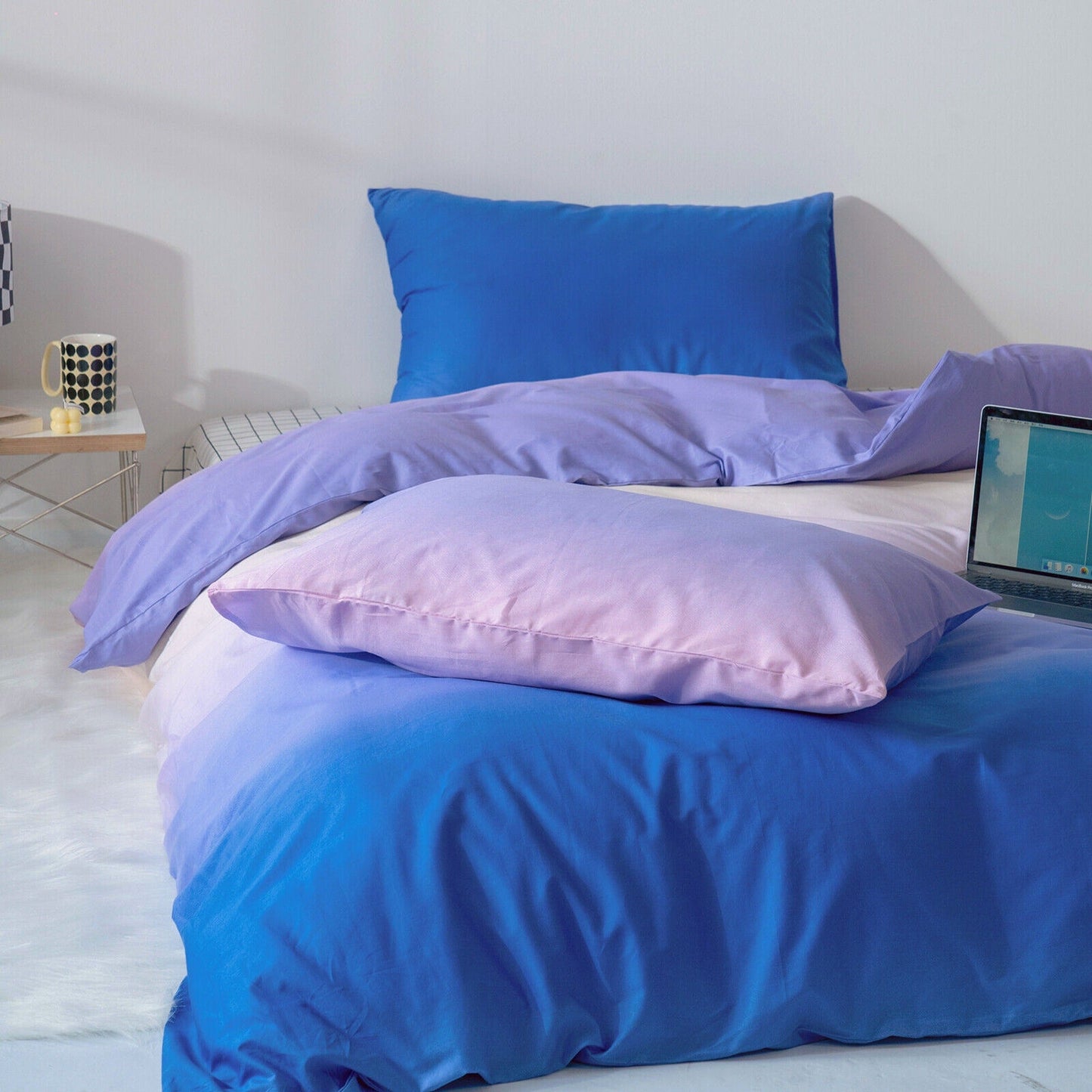 Gradient Blue Purple Quilt Duvet Cover Set Bedding for Queen King Size