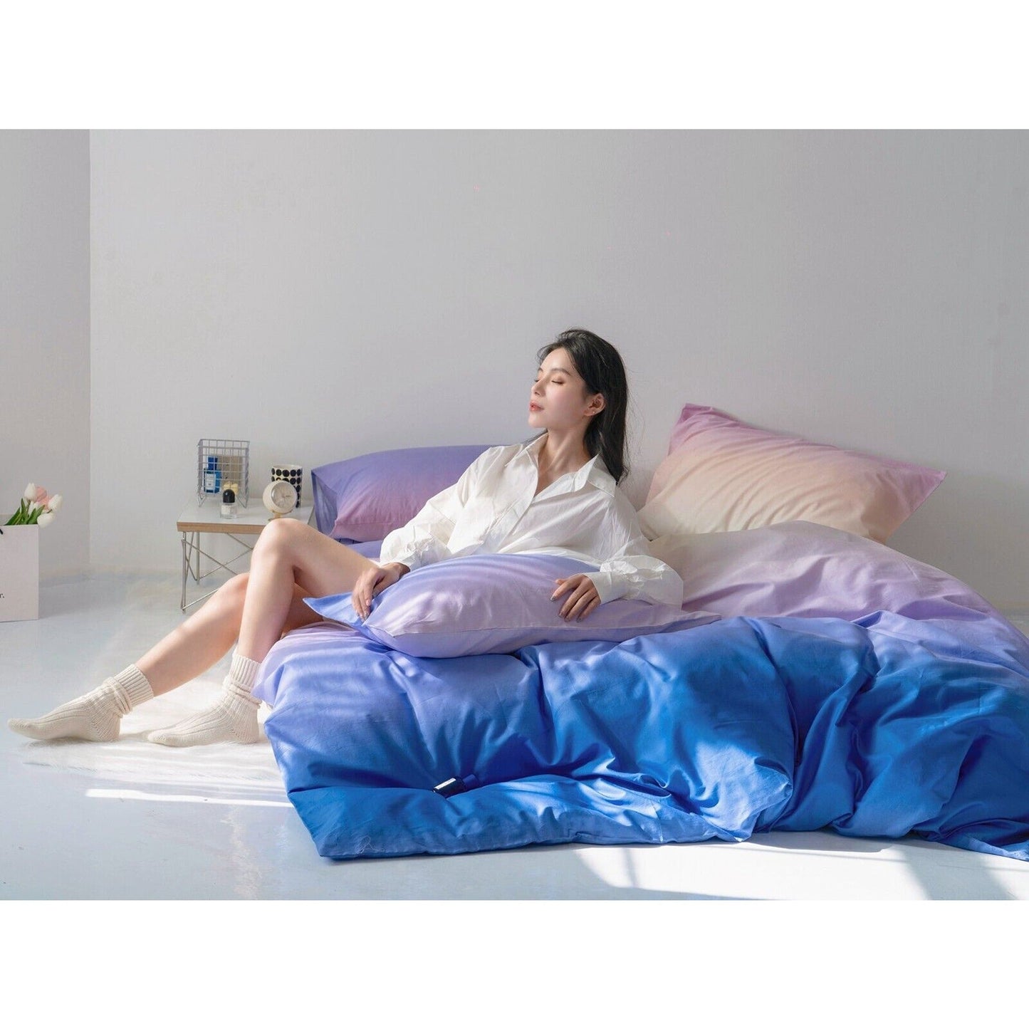 Gradient Blue Purple Quilt Duvet Cover Set Bedding for Queen King Size