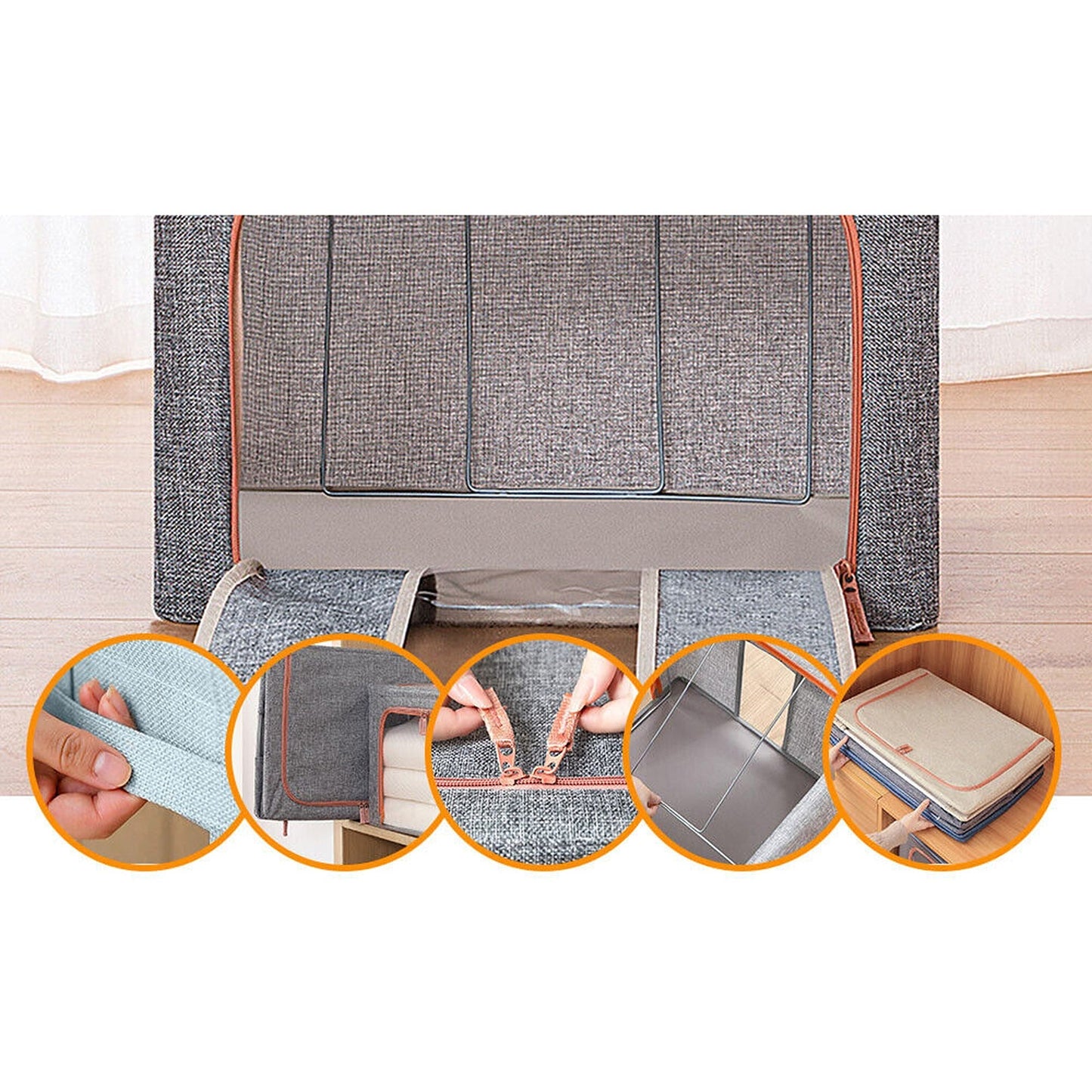 Foldable Storage Box with Crushed Steel Frame Clothes Quilt Toys Organizer