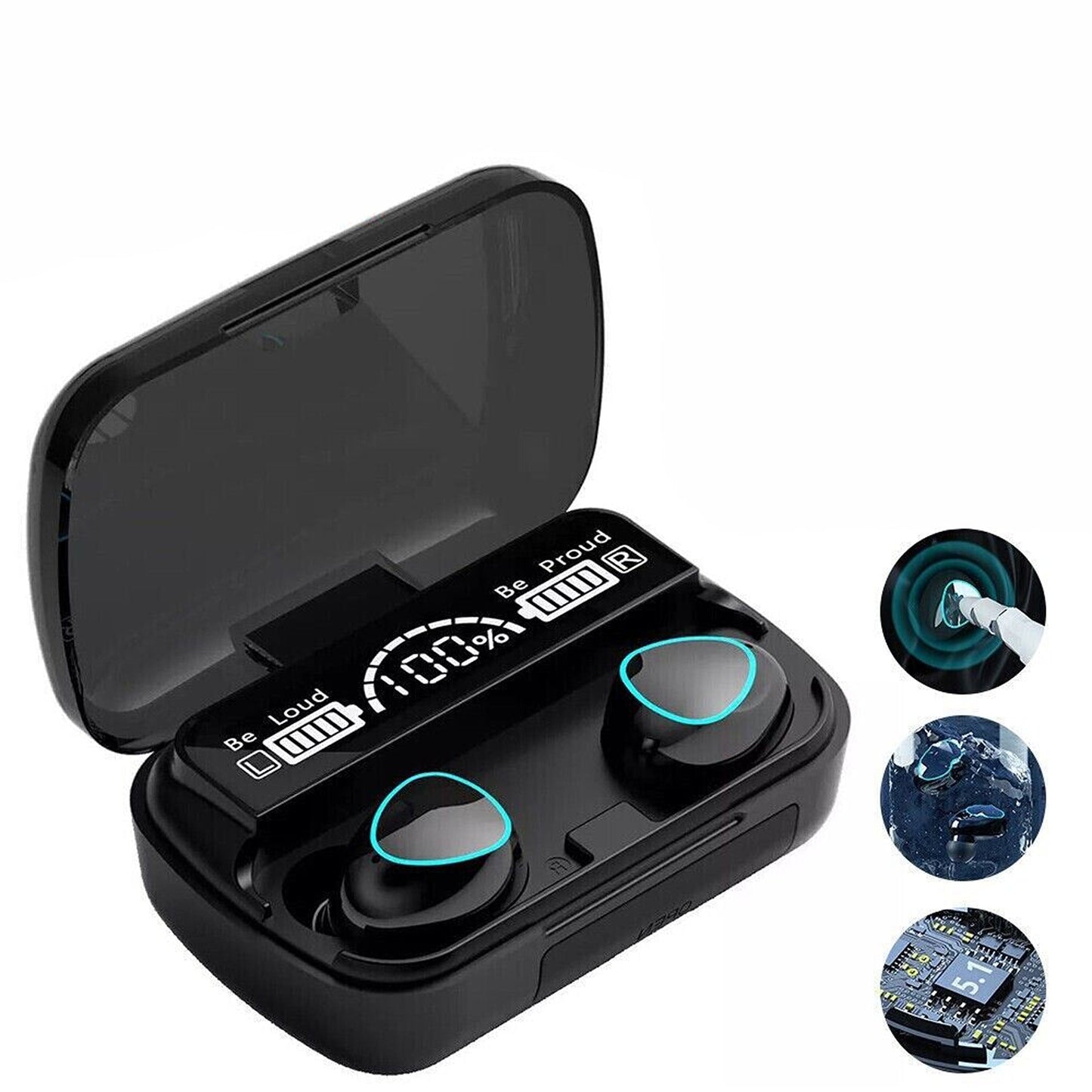 Bluetooth 5.1 Waterproof Wireless Earbuds with LED Display