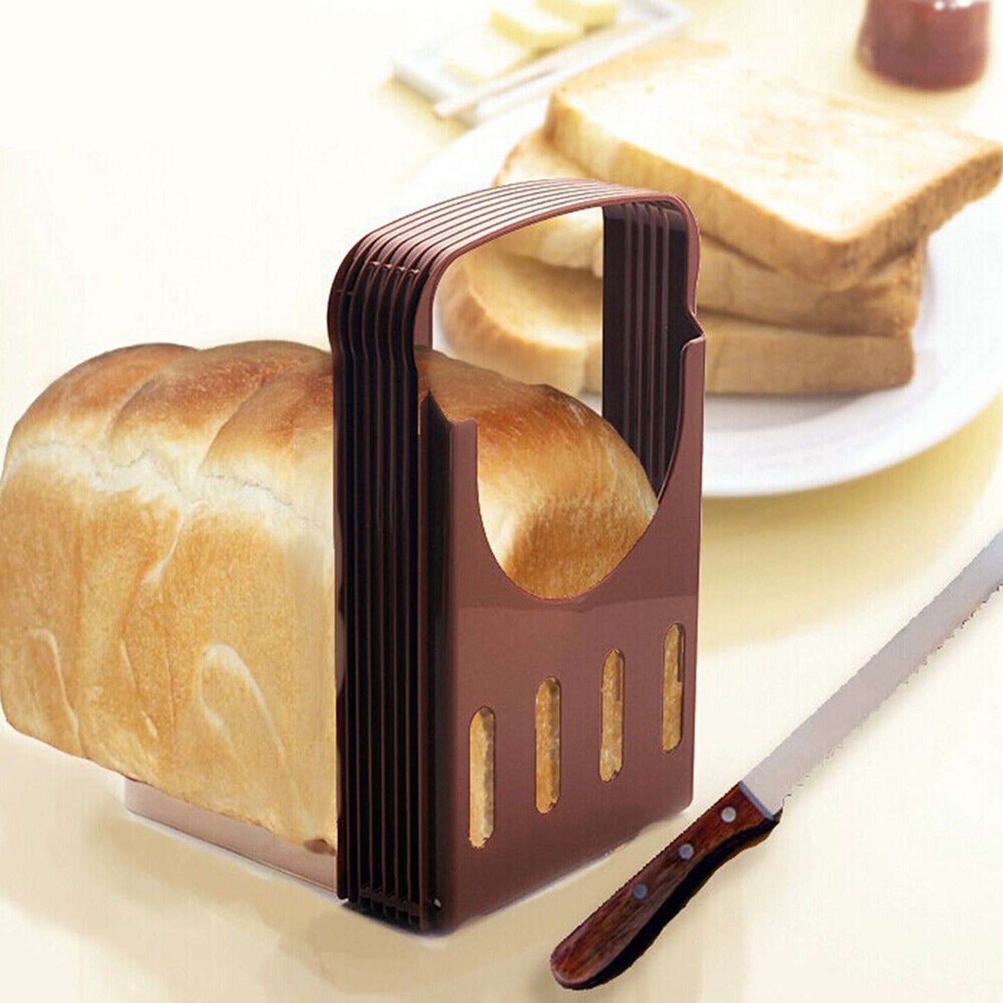 Foldable Bread Slicing Guide with Toast Cutter