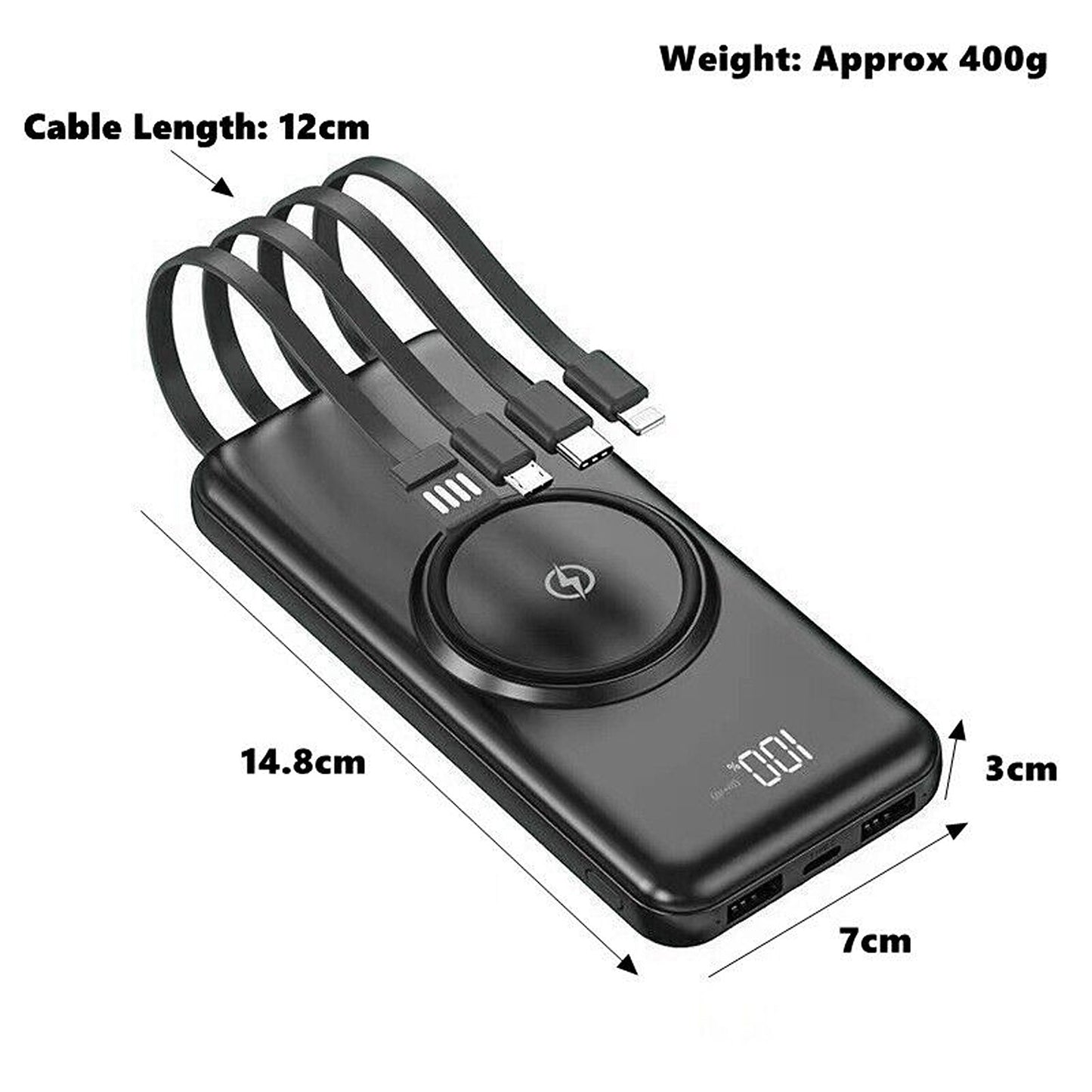 Wireless 20000mAh Dual USB Fast Charging Portable Power Bank with LED
