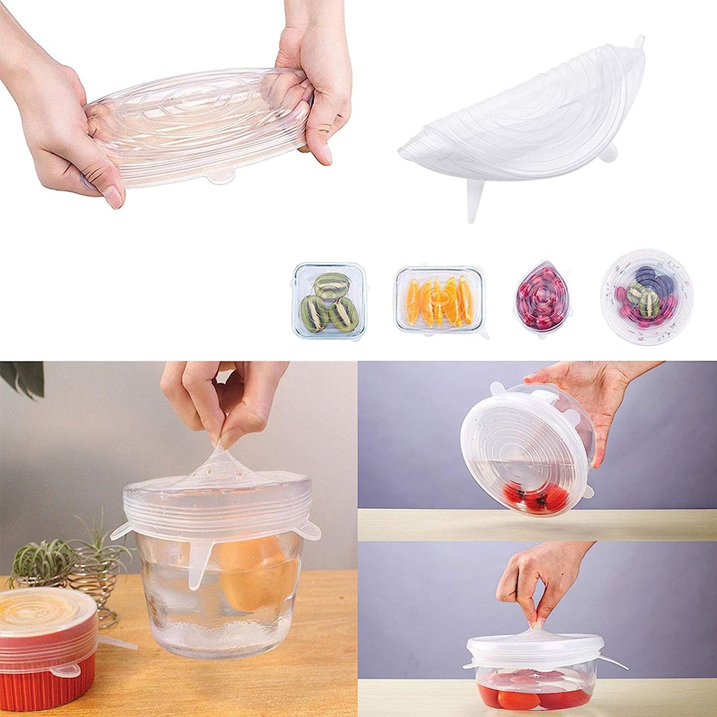 White Silicone Bowl Covers Stretch Reusable Food Saver Seals
