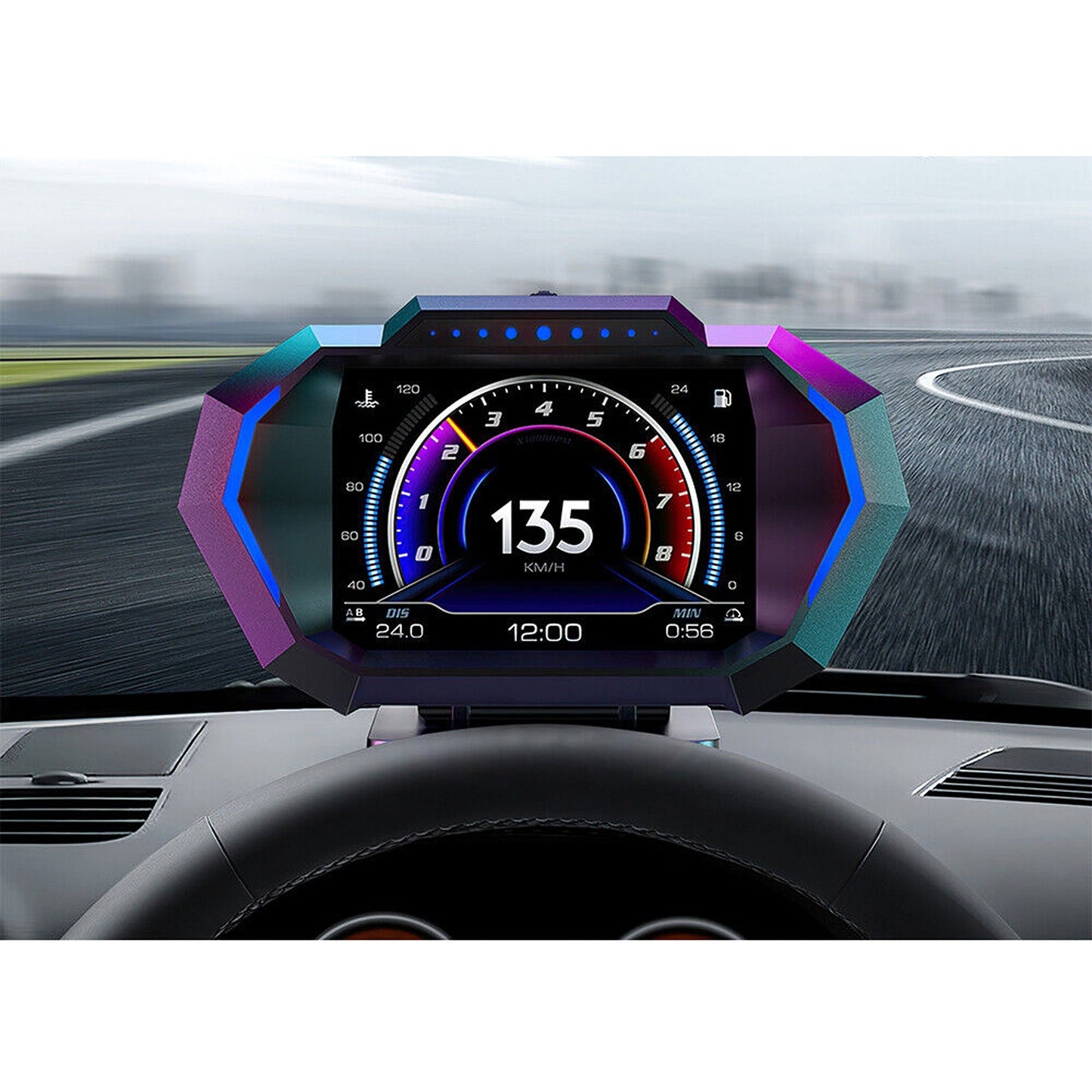 Digital Car HUD OBD2 and GPS Gauge with Speedometer Turbo RPM and Temp Alarms