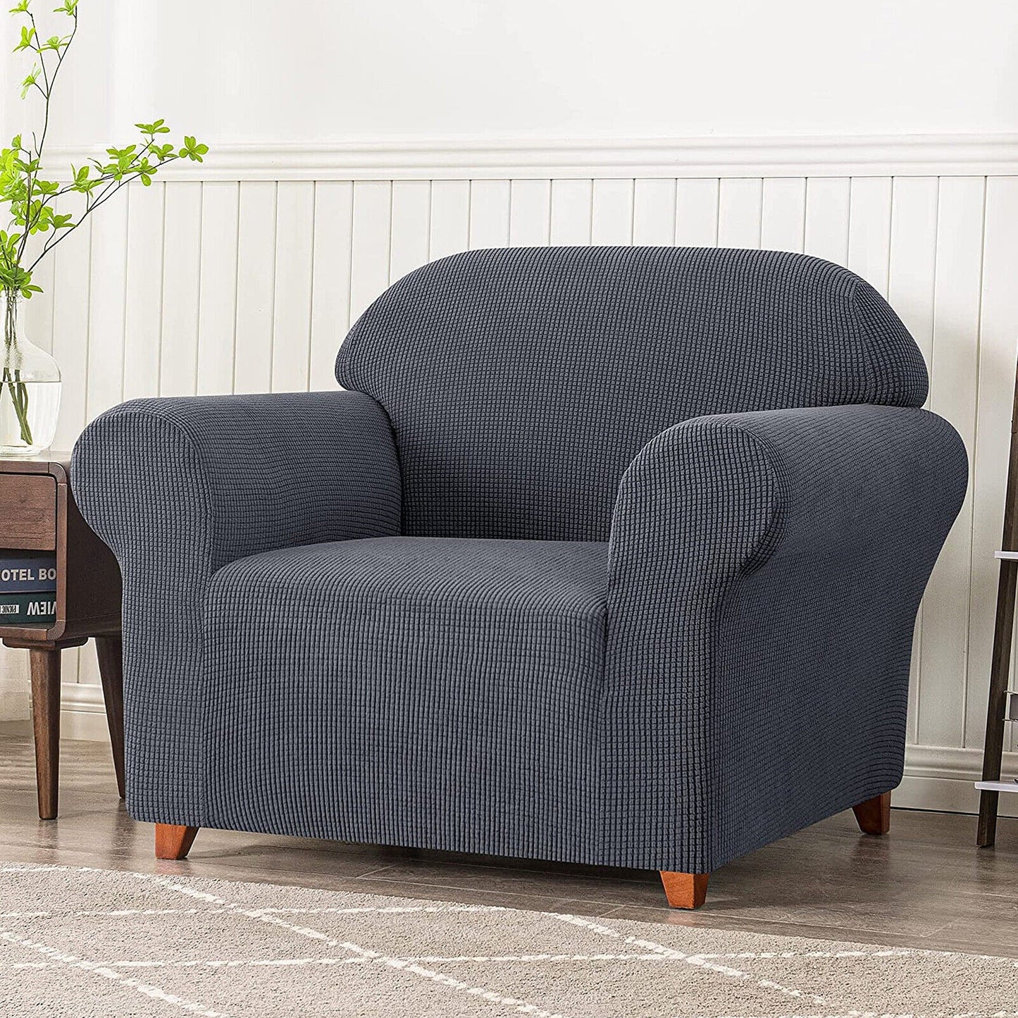 Dark Grey Super Stretch Sofa Cover Soft Thick Lounge Slipcover