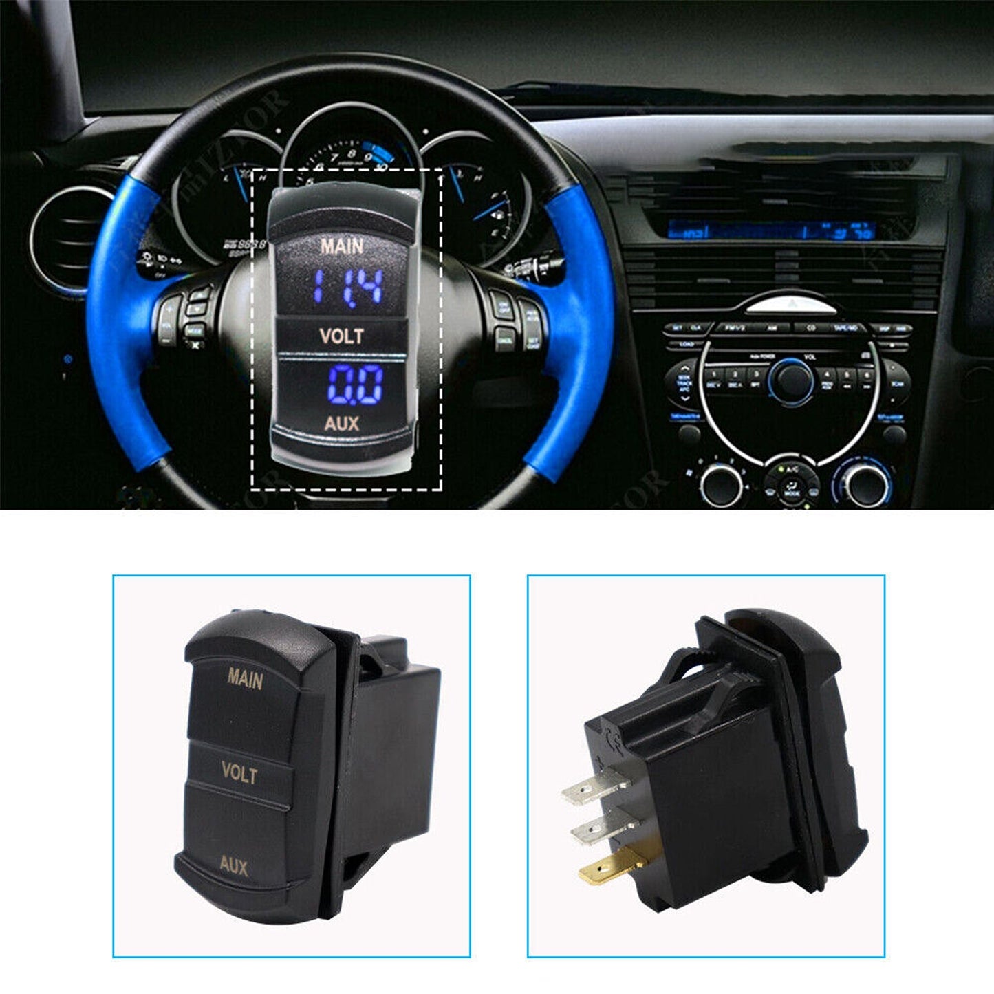 Dual Battery Volt Meter for Marine Vehicles LED Digital Display