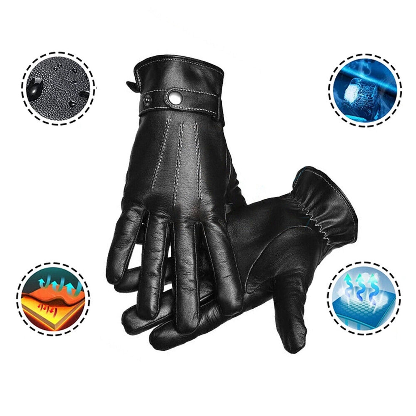 Men Winter Warm PU Leather Touch Screen Black Gloves for Smartphone