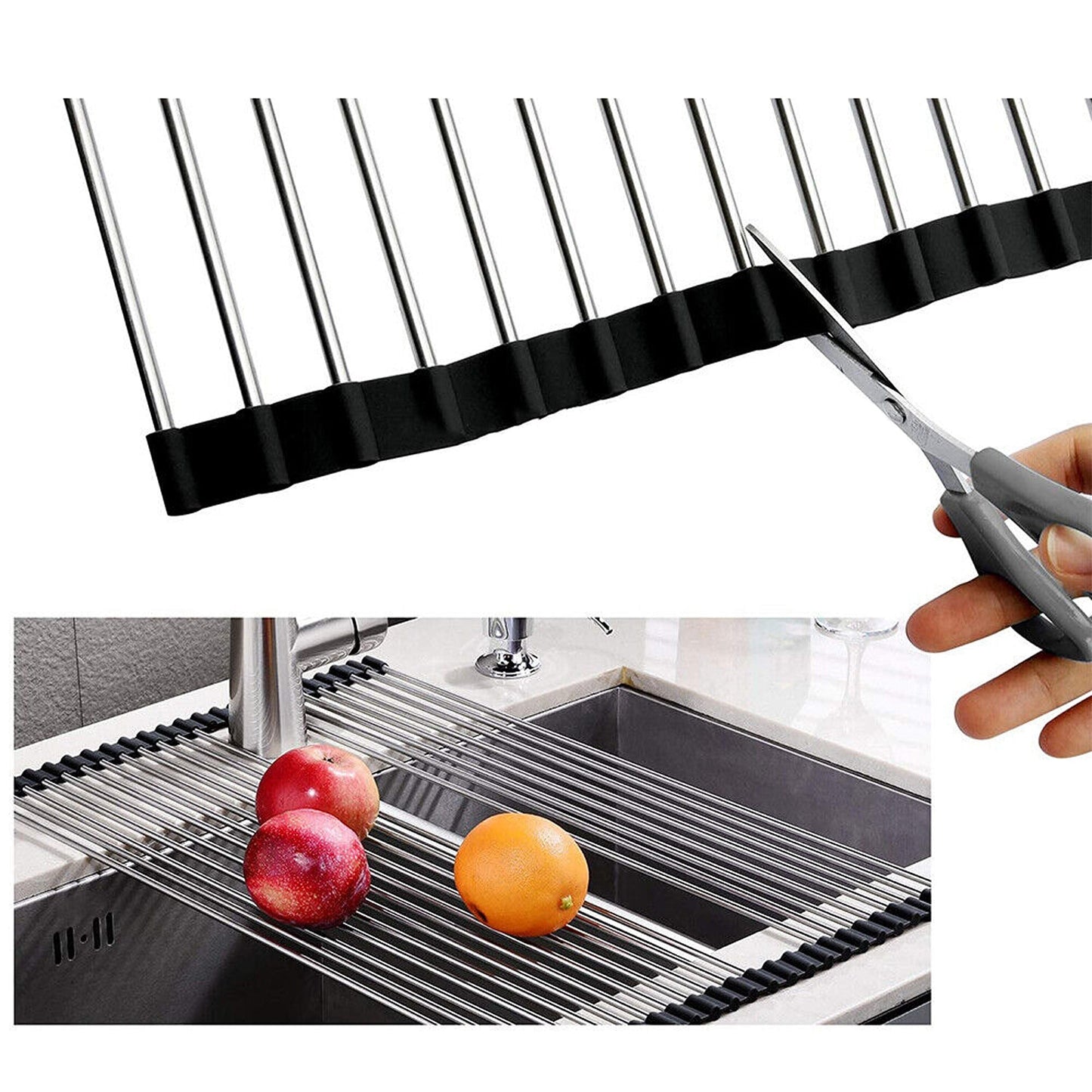 Over Sink Dish Drainer Stainless Steel Roll Up Foldable Rack