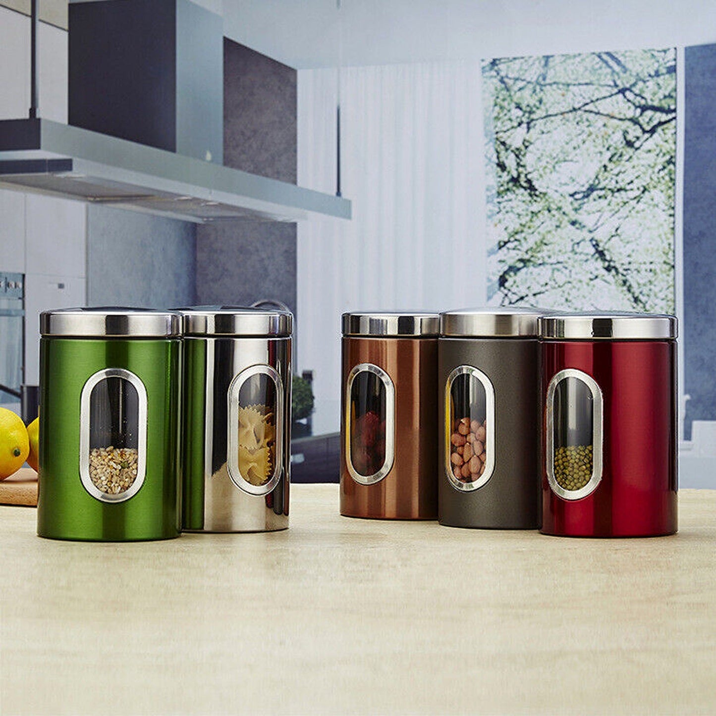 Kitchen Storage Container Tins for Tea Coffee Sugar Pasta Herbs and Biscuits