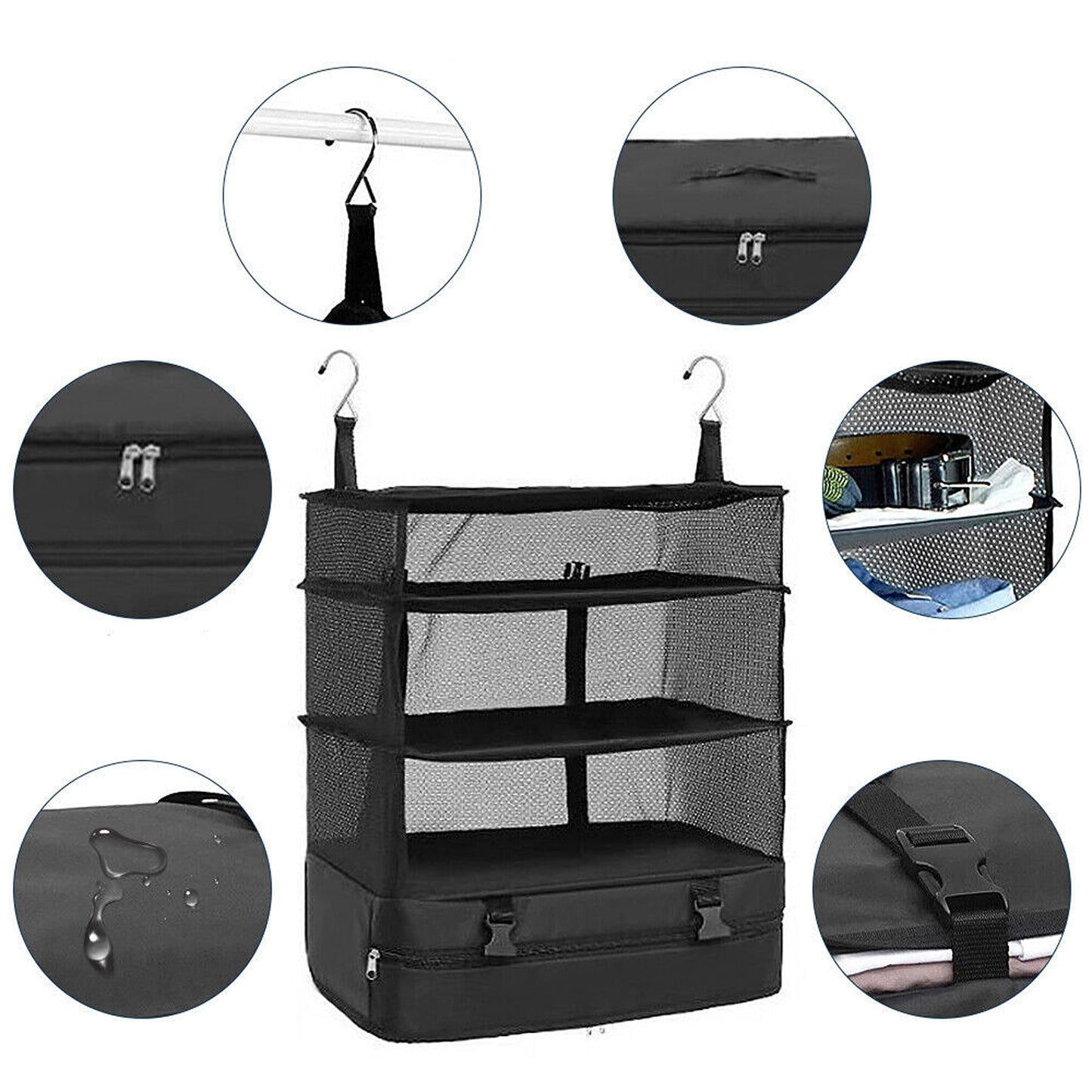 4-Layer Mesh Hanging Storage Bag for Camping and Travel Foldable