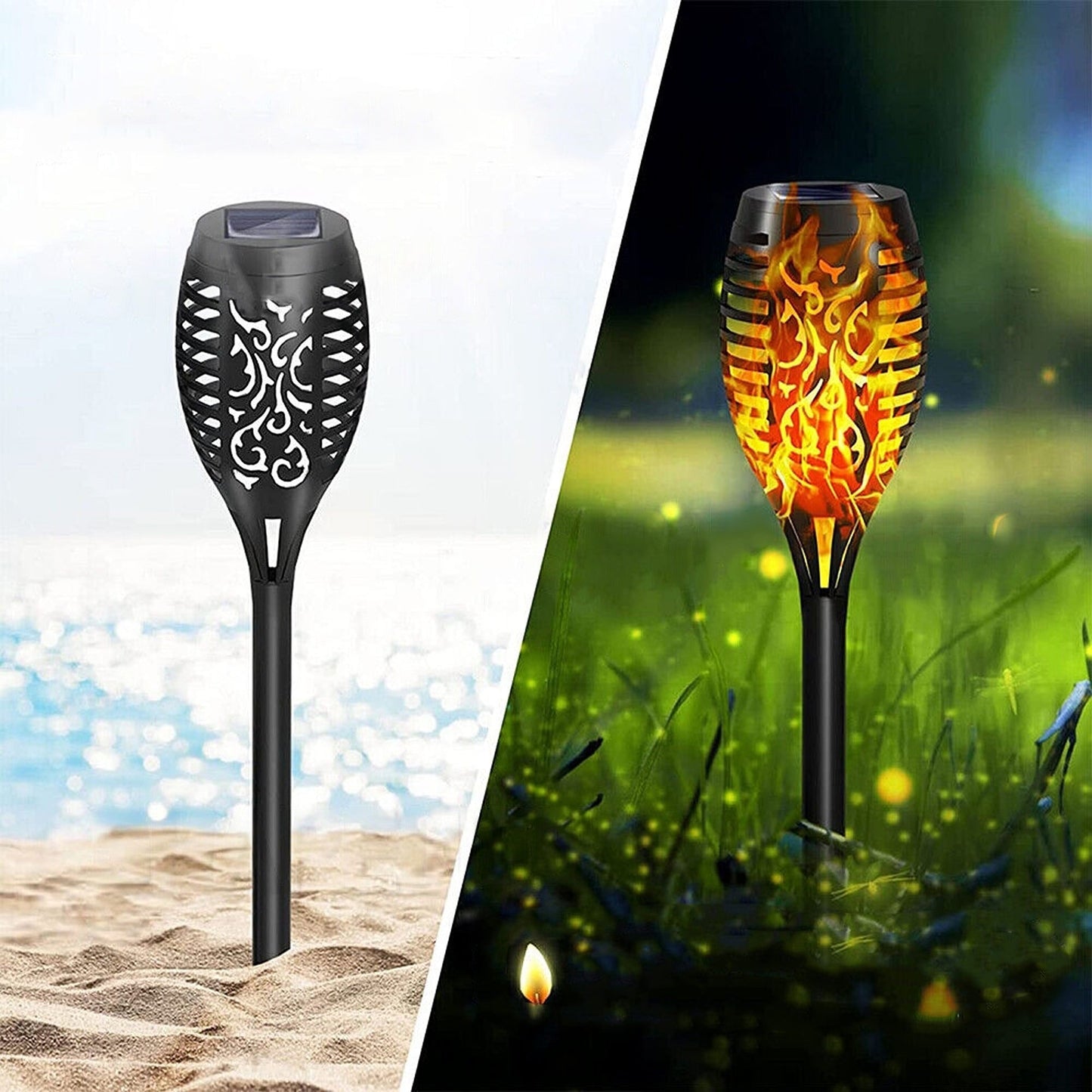 4pcs Solar Powered Flame Torch Lights Waterproof Garden Dancing Lanterns