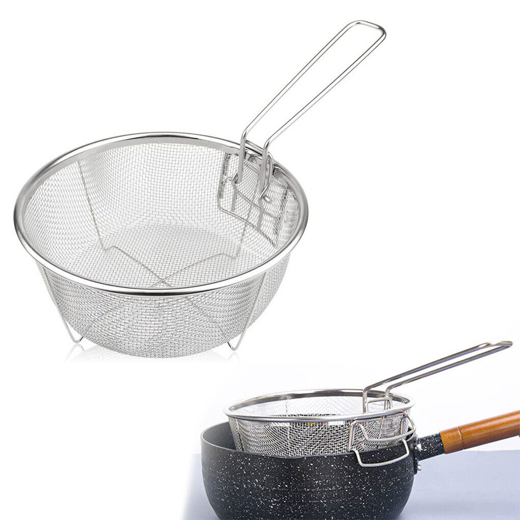 Deep Frying Basket Stainless Steel Wire Mesh with Foldable Handle