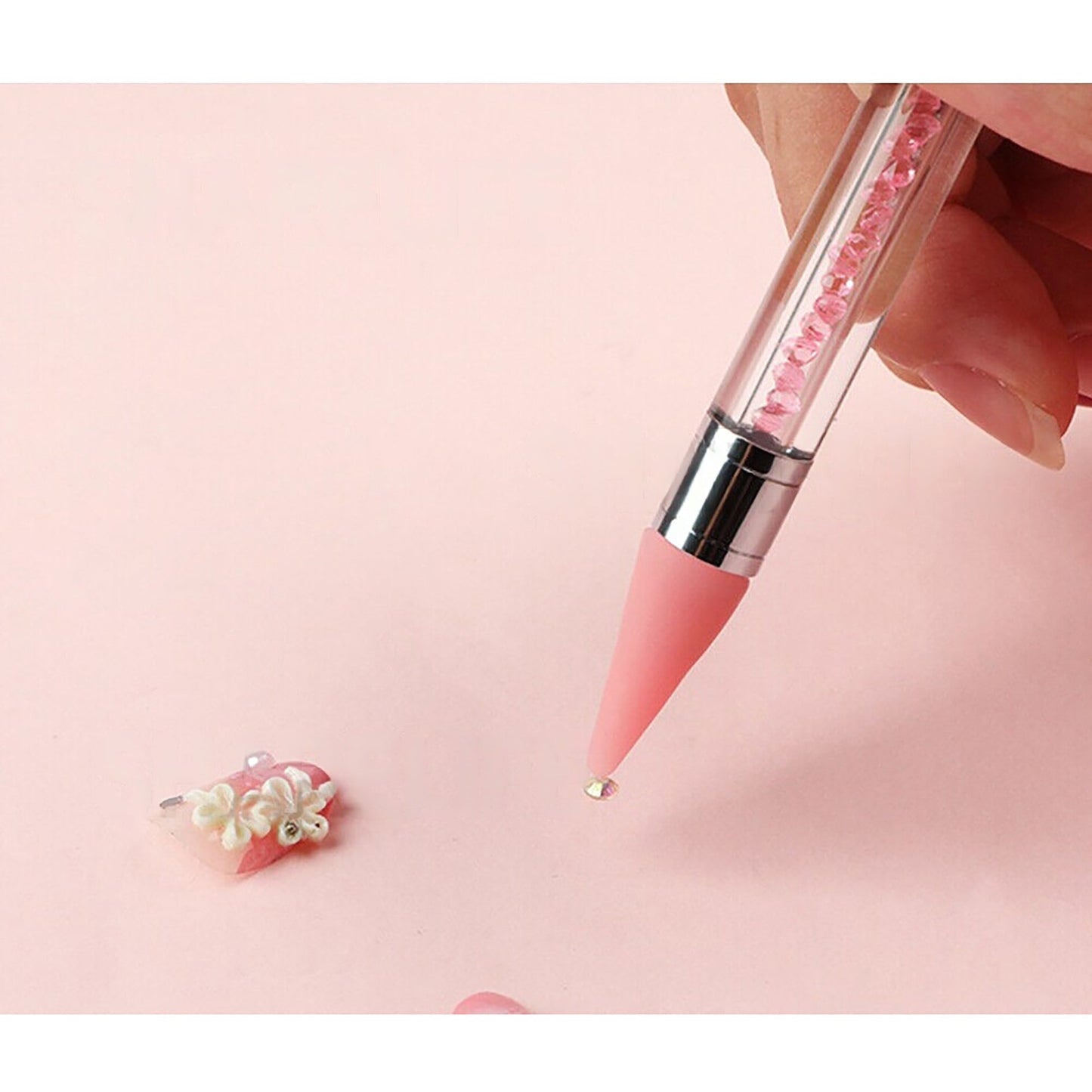 2pcs Dual Ended Dotting Manicure Tool with Rhinestone Picker Wax Pencil