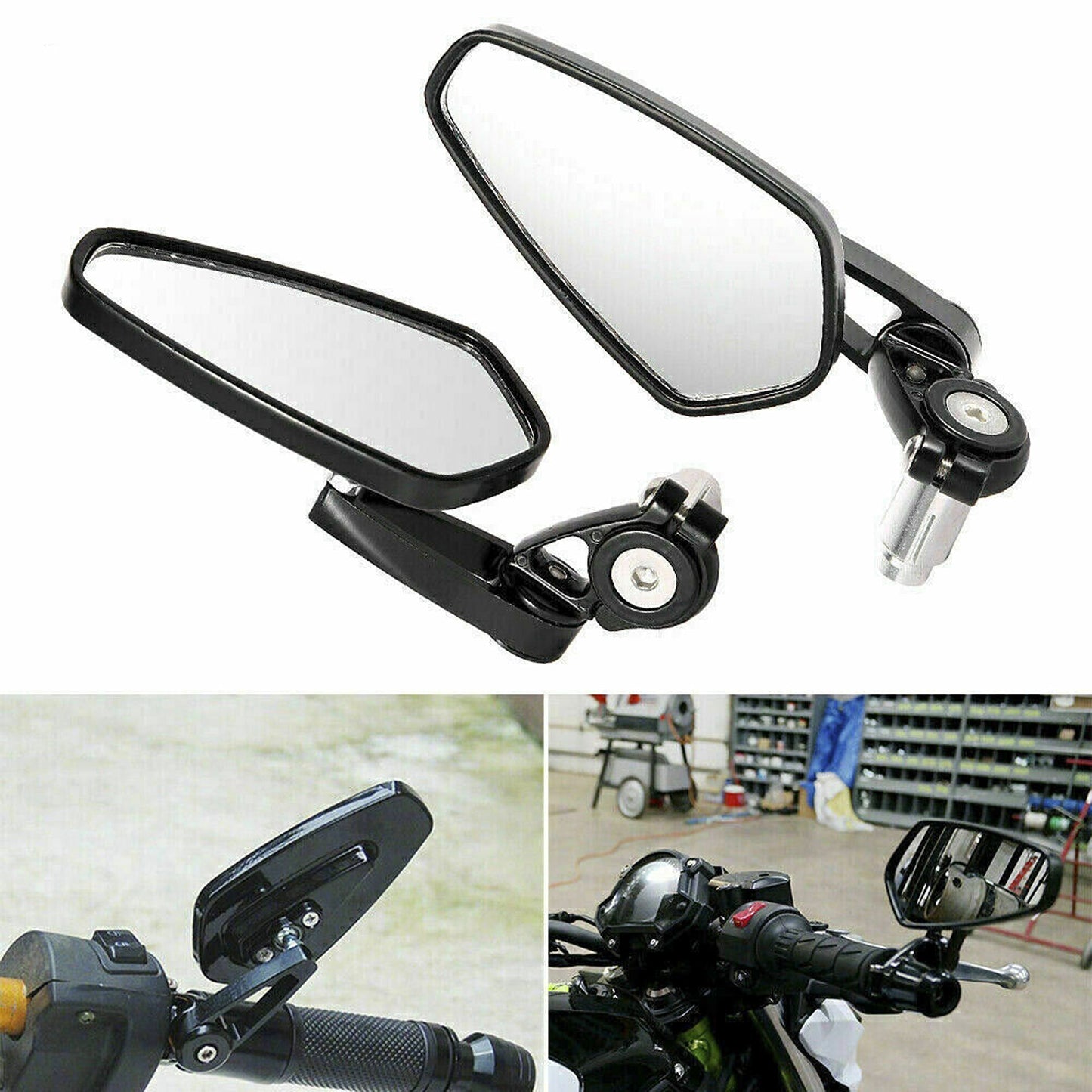 Cafe Racer Black Rear View Mirrors Universal Motorcycle Bike Bar End