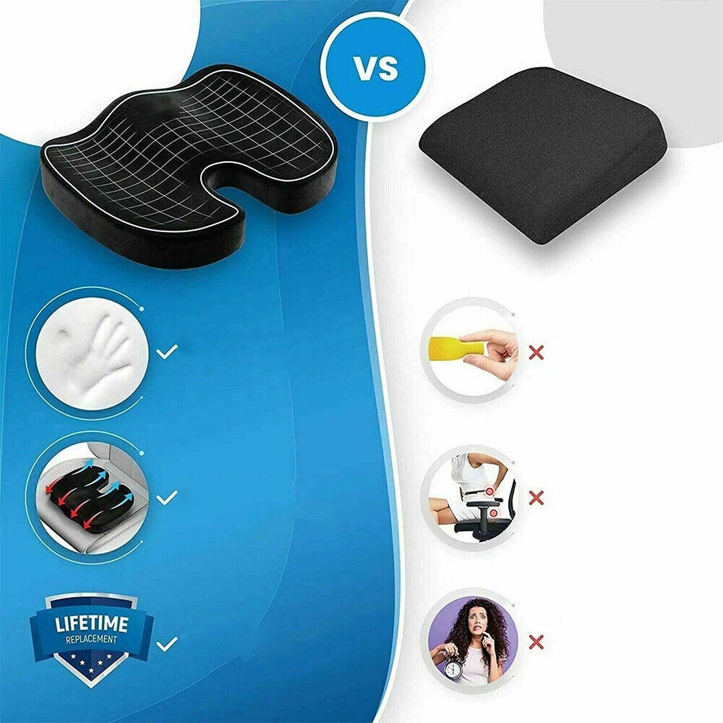 Orthopedic Lumbar Support Memory Foam Seat Cushion for Back Pain