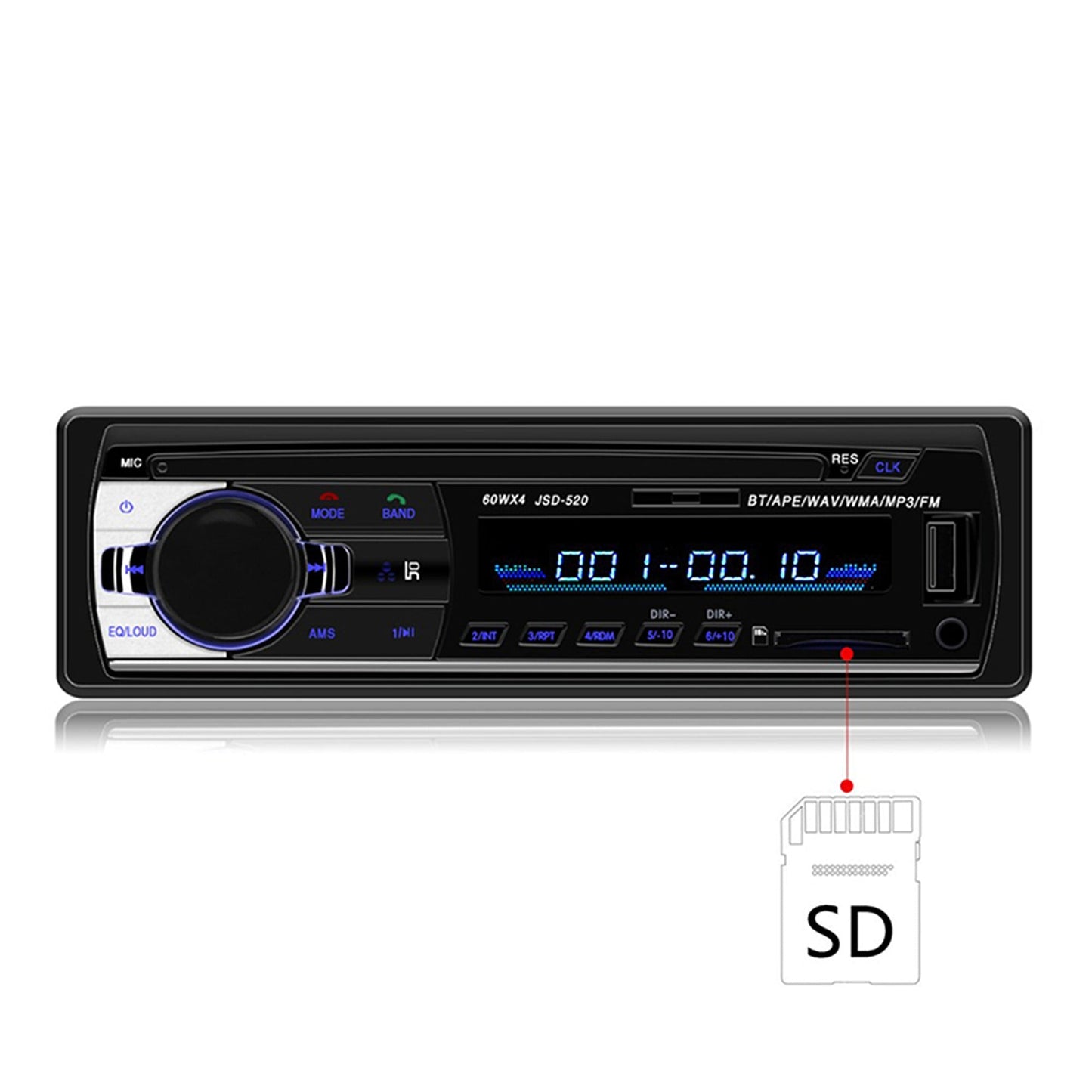 1Din Car Stereo with Bluetooth FM MP3 USB SD AUX Audio Player