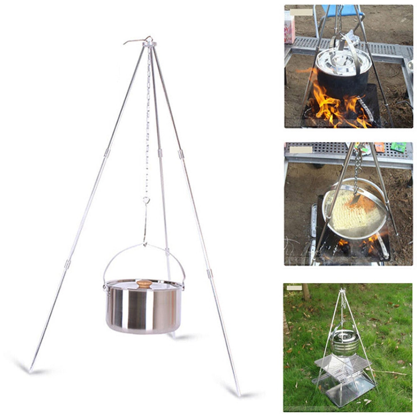 Cast Iron Camping Tripod for Outdoor Cooking over Campfire