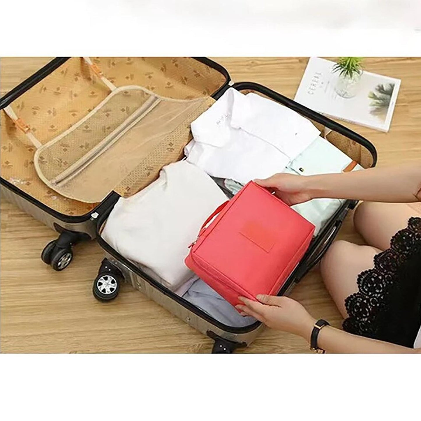 Small Travel Makeup Bag with Hanging Cosmetic Organizer Folding Toiletry Pouch
