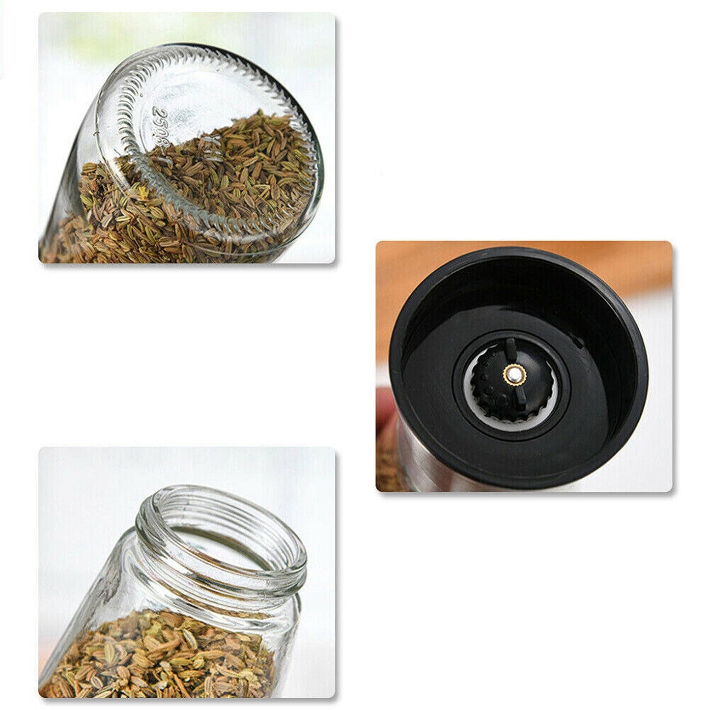 2pcs Adjustable Salt and Pepper Grinder Set Stainless Steel Glass Mill