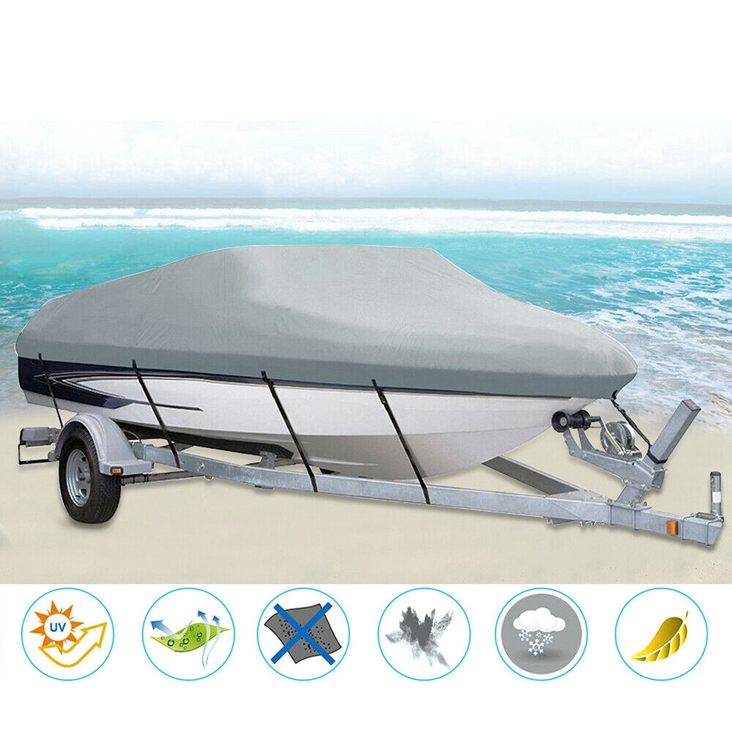 17-19ft Trailerable Boat Cover Heavy-Duty 600D Waterproof UV Protection