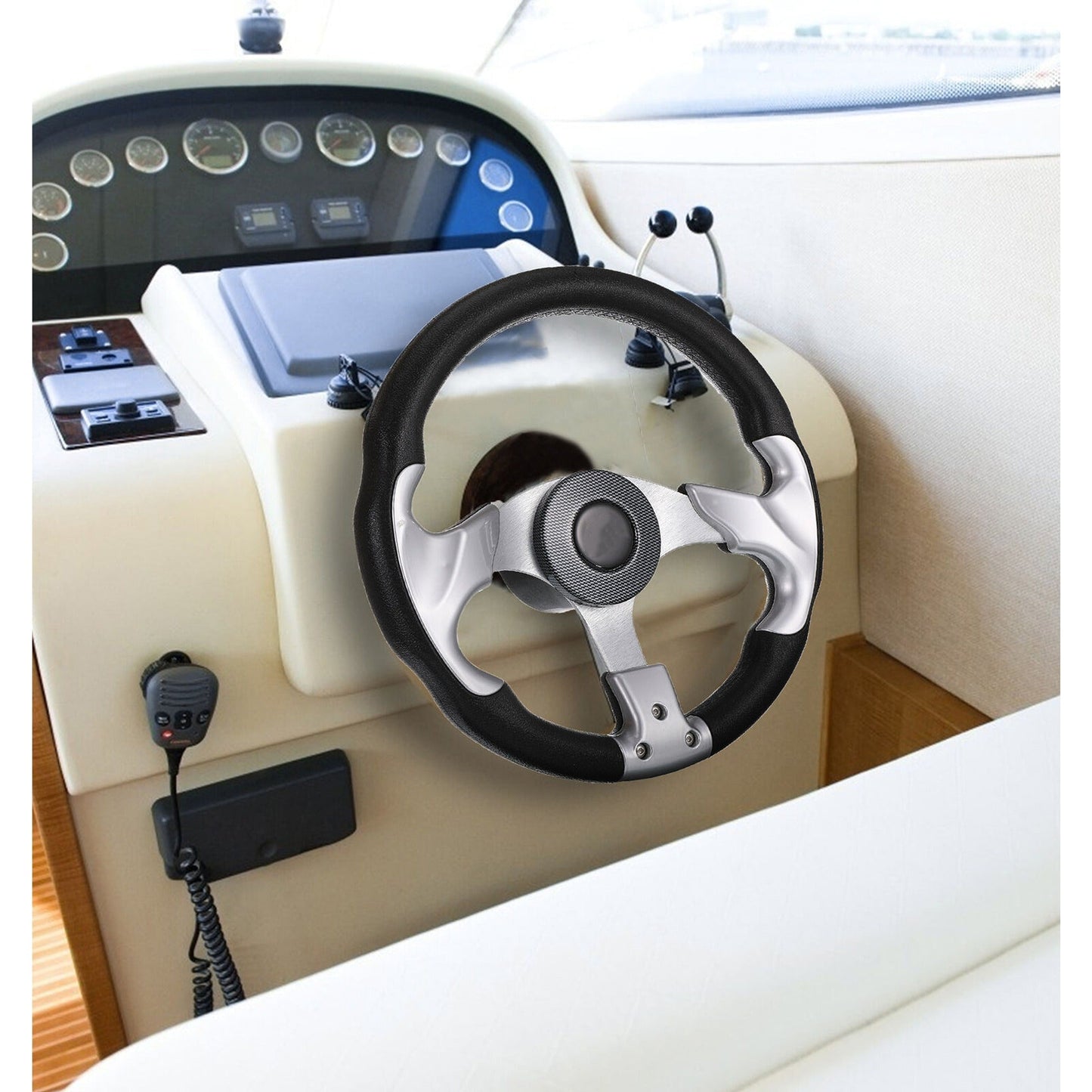 Marine Boat Steering Wheel 3 Spoke Universal Foam Grip Pontoon
