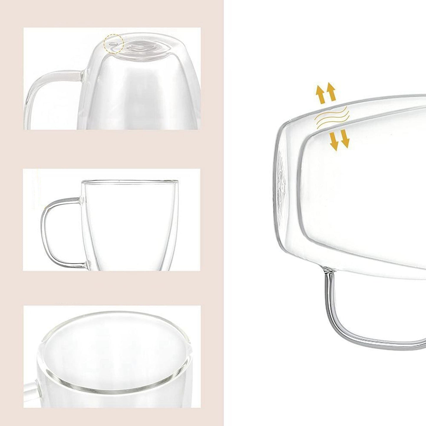 Insulated Double Wall Glass Mug with Handle for Coffee and Tea