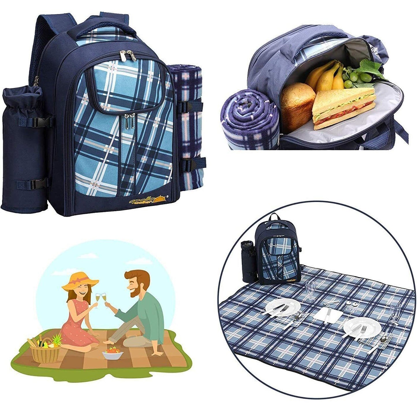 4 Person Picnic Backpack with Insulated Leakproof Cooler Bag